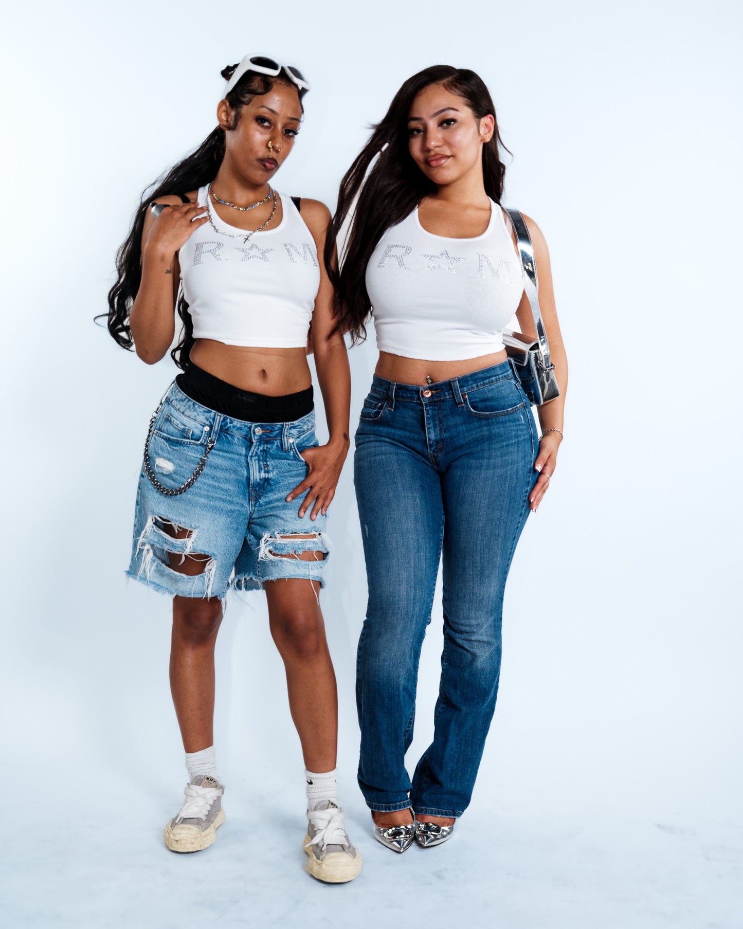 Renegade Mafia™ Women’s Rhinestone Crop Top – White Ribbed Tank