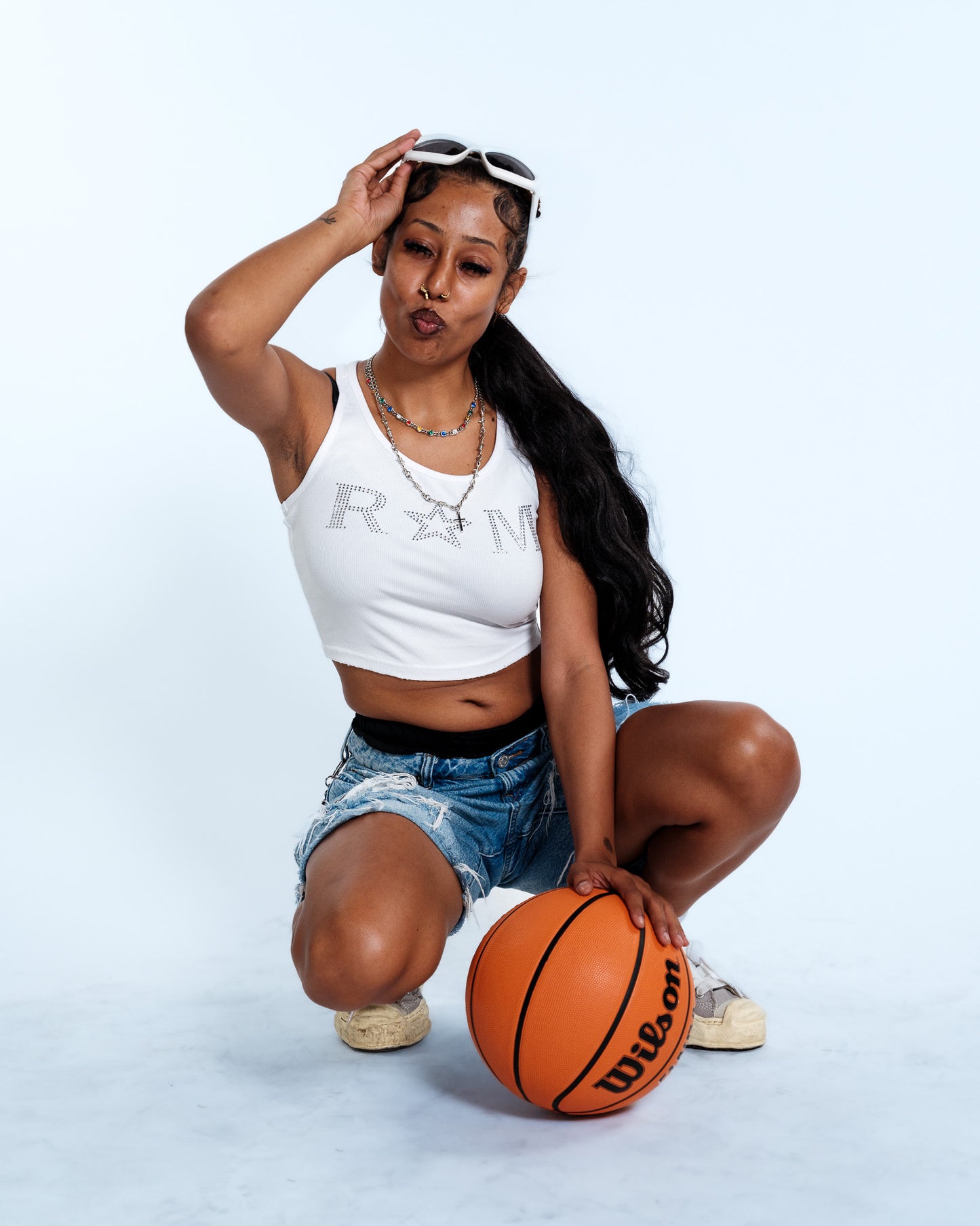 Renegade Mafia™ Women’s Rhinestone Crop Top – White Ribbed Tank