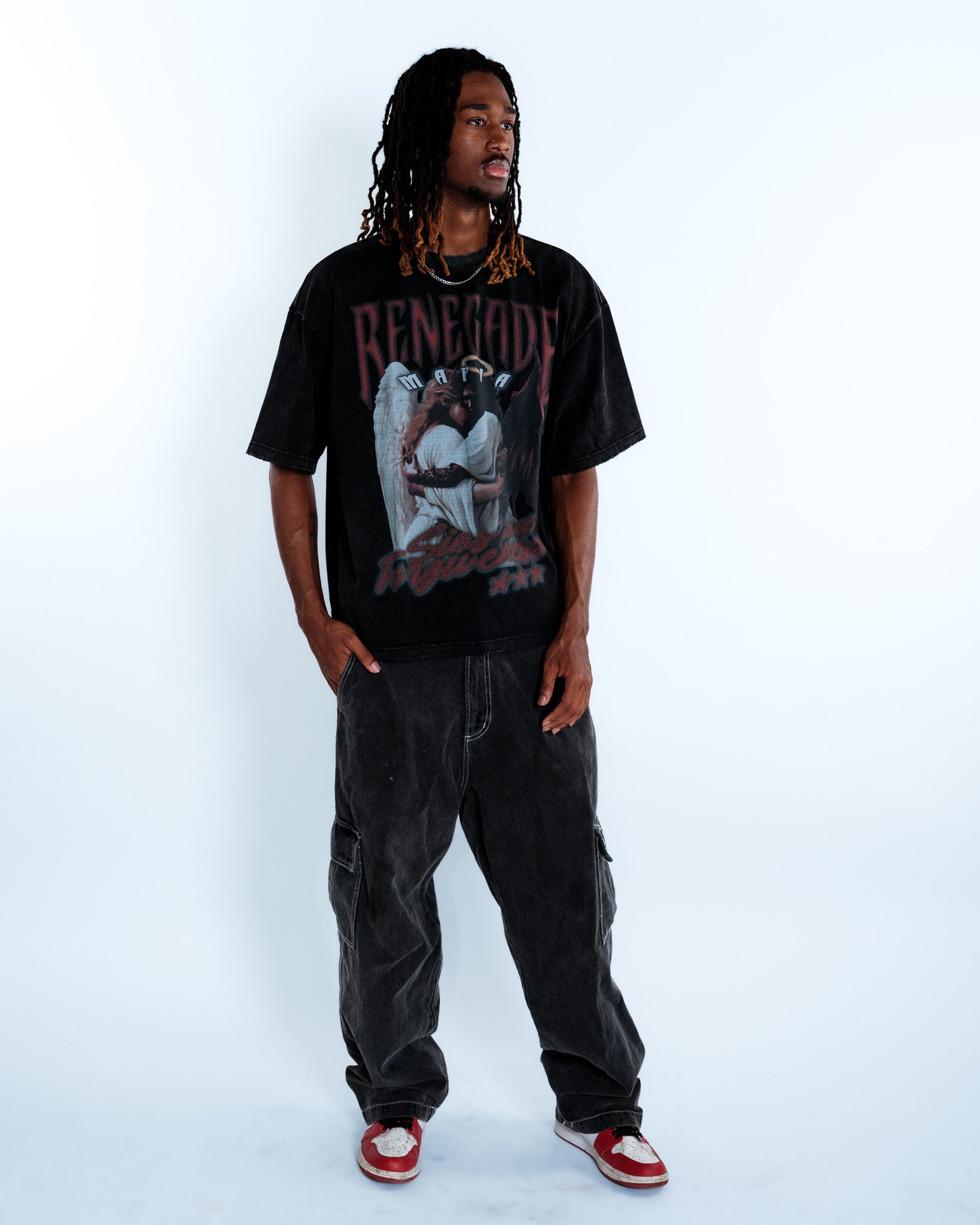 Renegade Mafia “Sins and Forgiveness” Angel & Devil Vintage Oversized T-Shirt – Acid Washed Streetwear Graphic Tee for Men