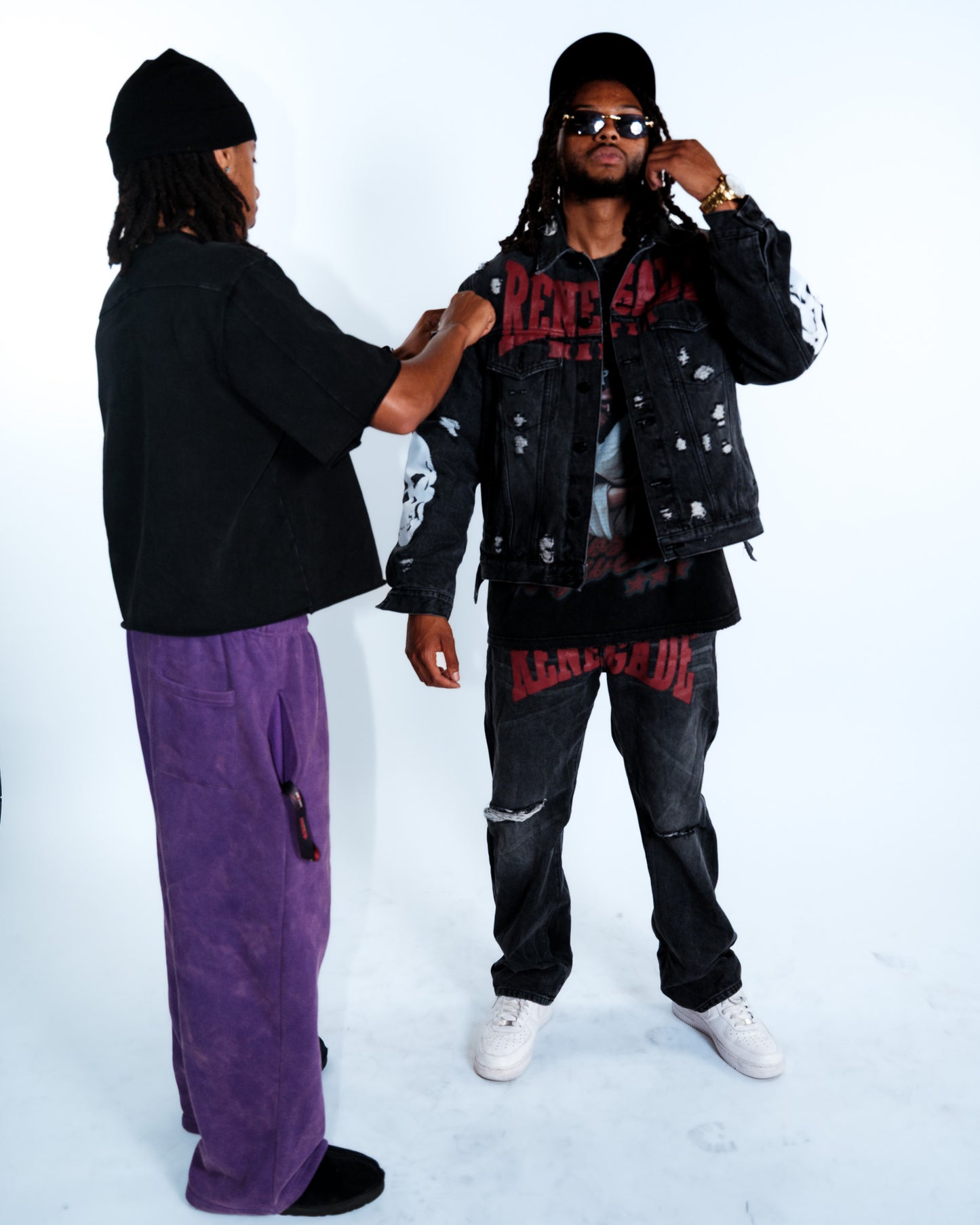 Renegade Mafia Red Letter Distressed Denim Jeans – Bold Print Streetwear