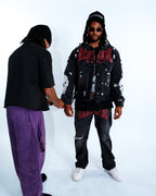 Renegade Mafia Red Letter Distressed Denim Jeans – Bold Print Streetwear