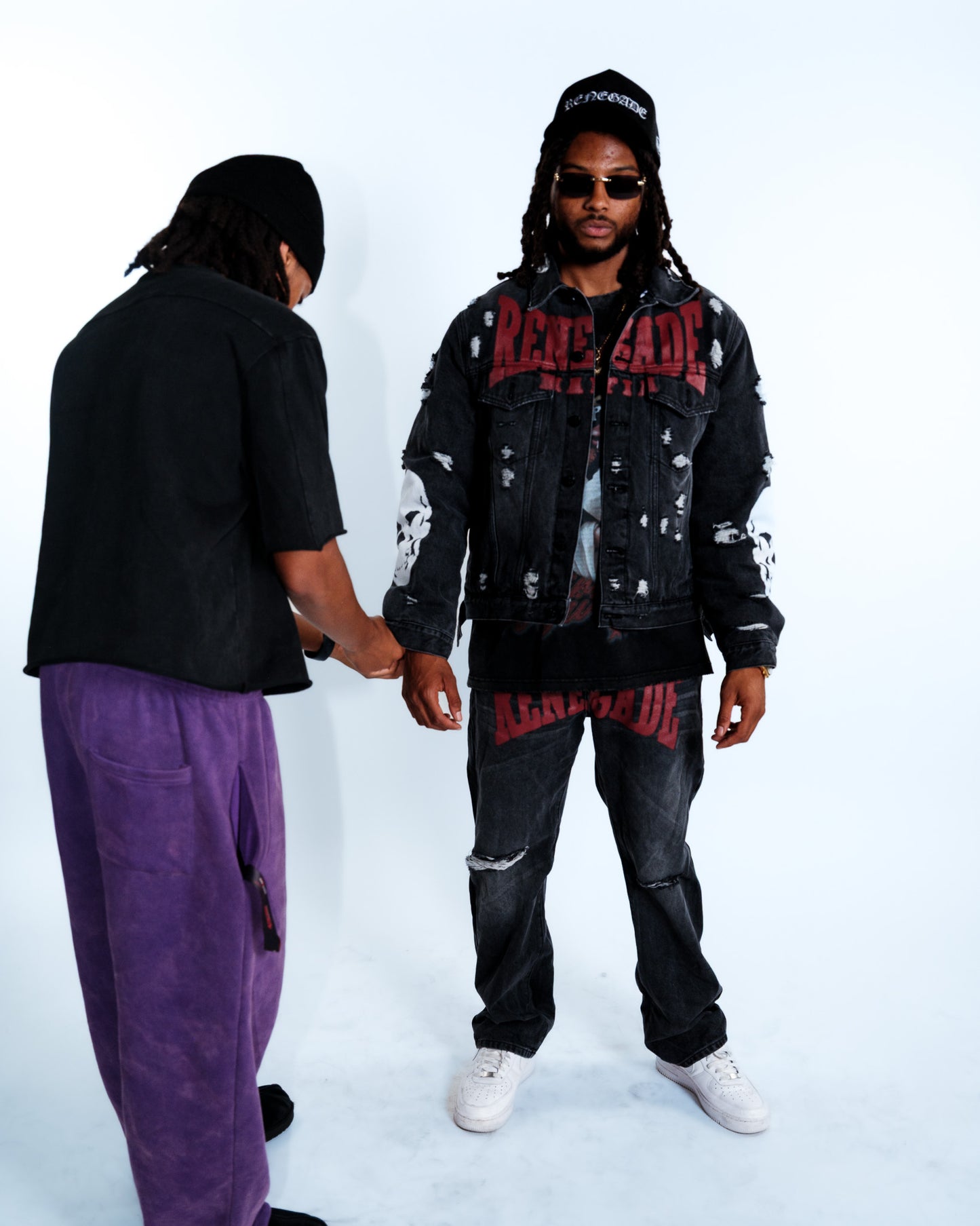 Renegade Mafia Red Letter Distressed Denim Jeans – Bold Print Streetwear