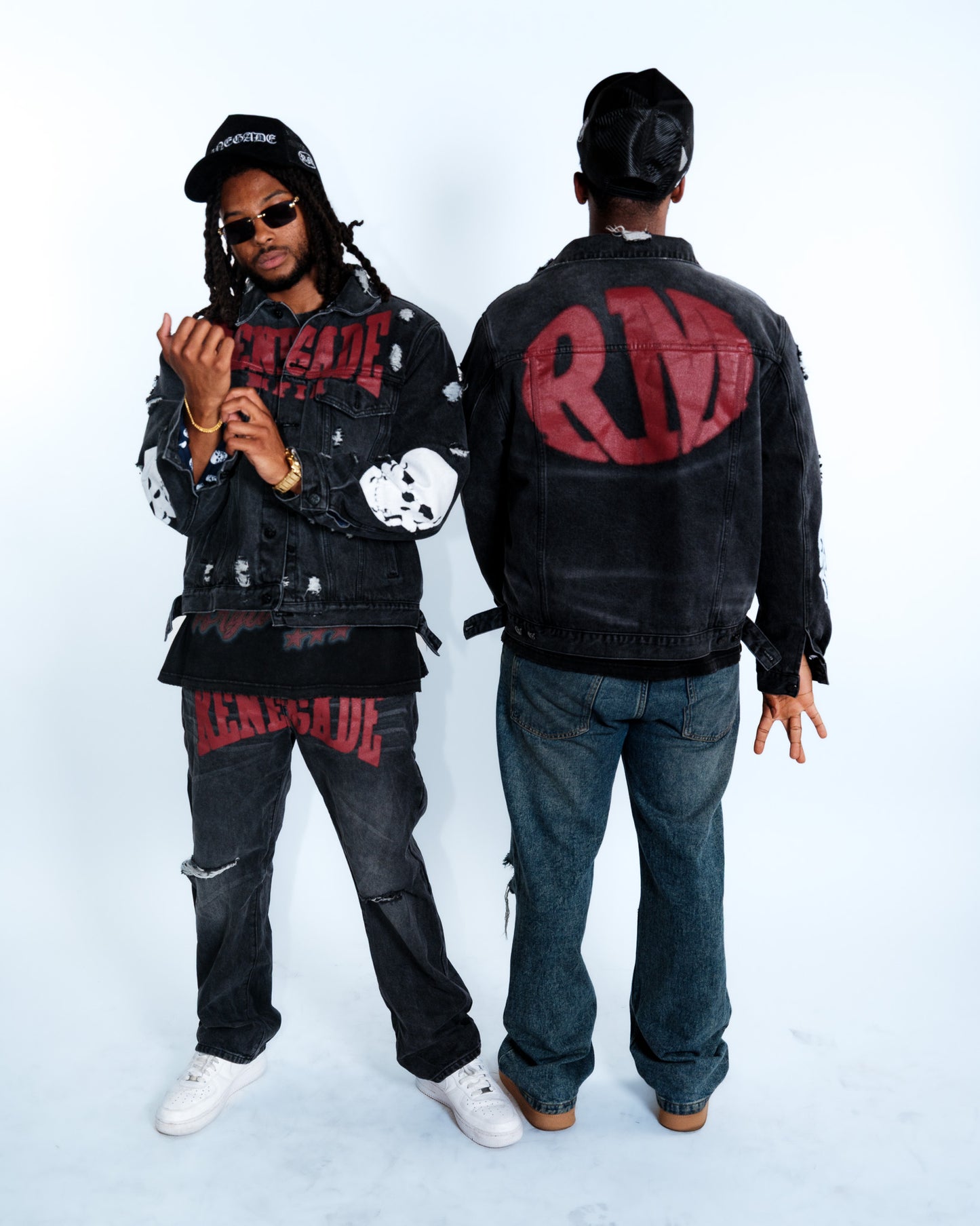 Renegade Mafia Red Letter Distressed Denim Jeans – Bold Print Streetwear