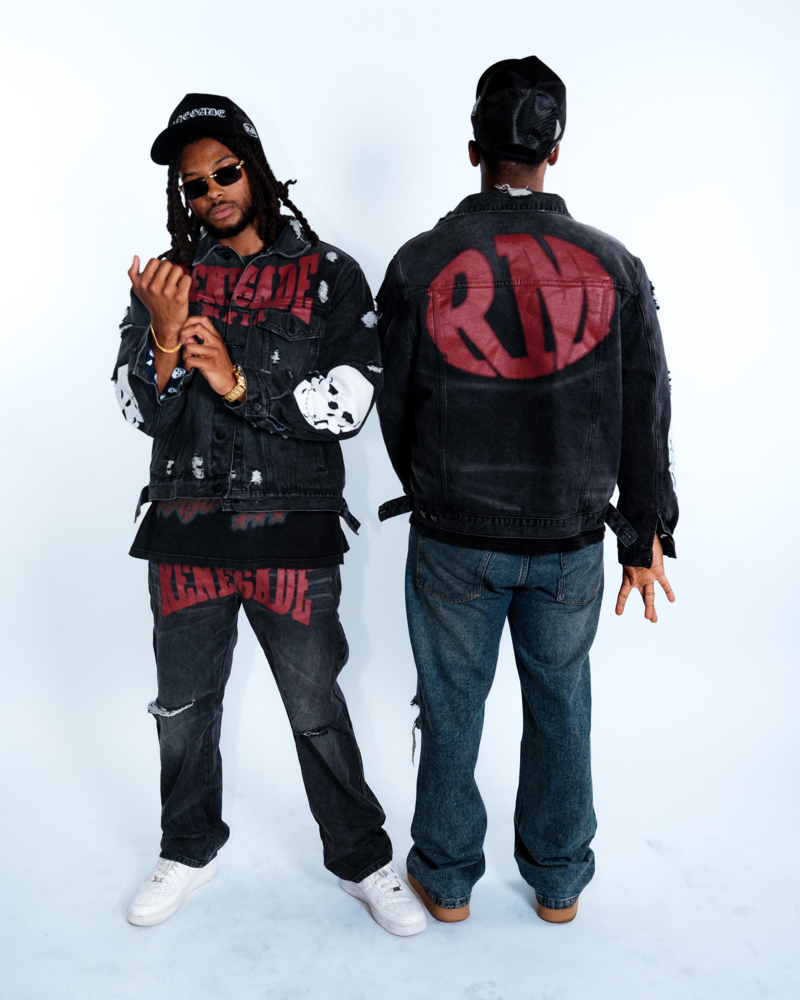 Renegade Mafia Red Letter Distressed Denim Jeans – Bold Print Streetwear