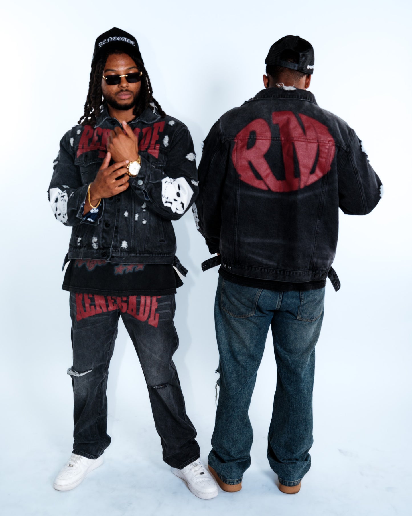 Renegade Mafia Red Letter Distressed Denim Jeans – Bold Print Streetwear