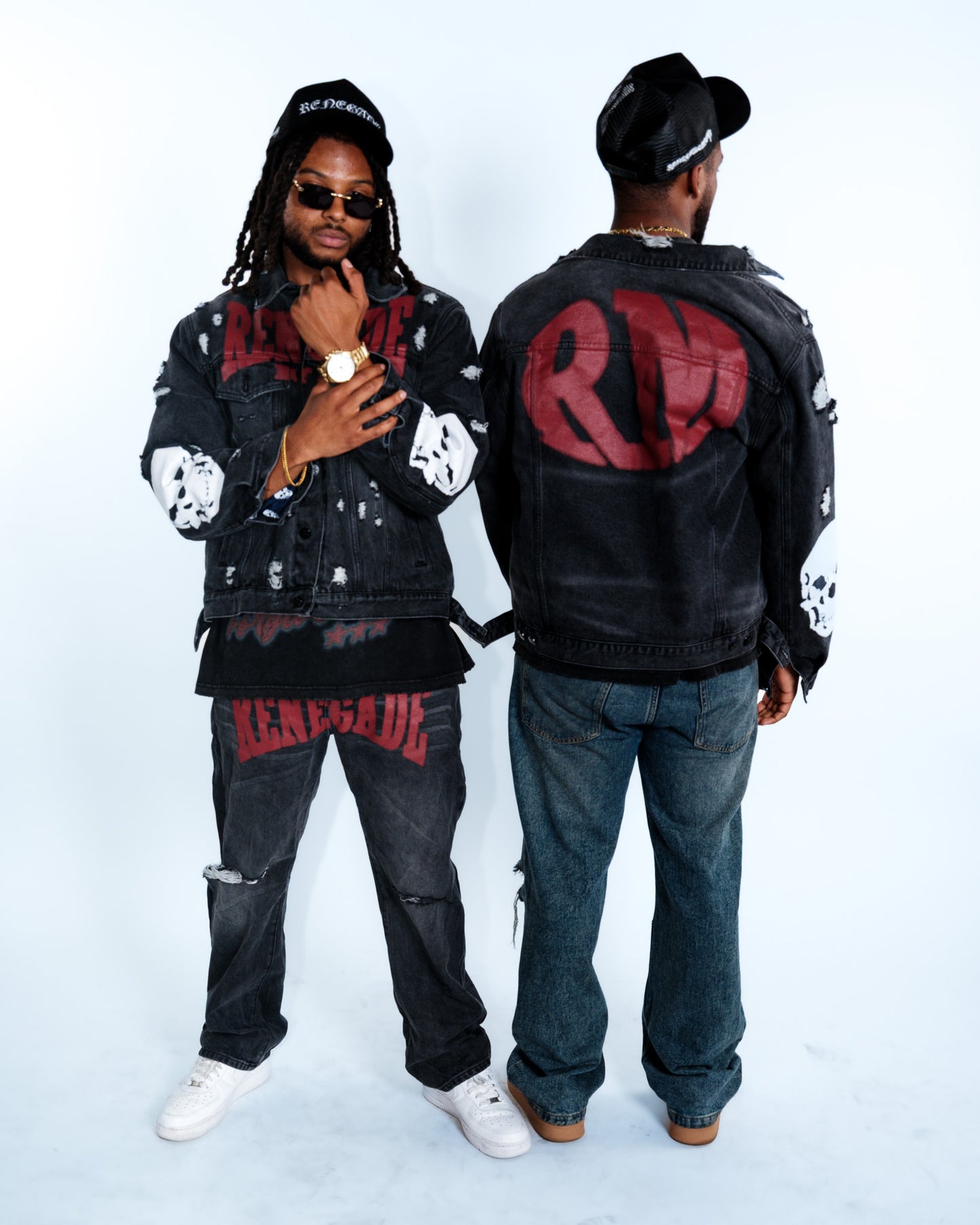 Renegade Mafia Red Letter Distressed Denim Jeans – Bold Print Streetwear