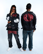 Renegade Mafia Red Letter Distressed Denim Jeans – Bold Print Streetwear