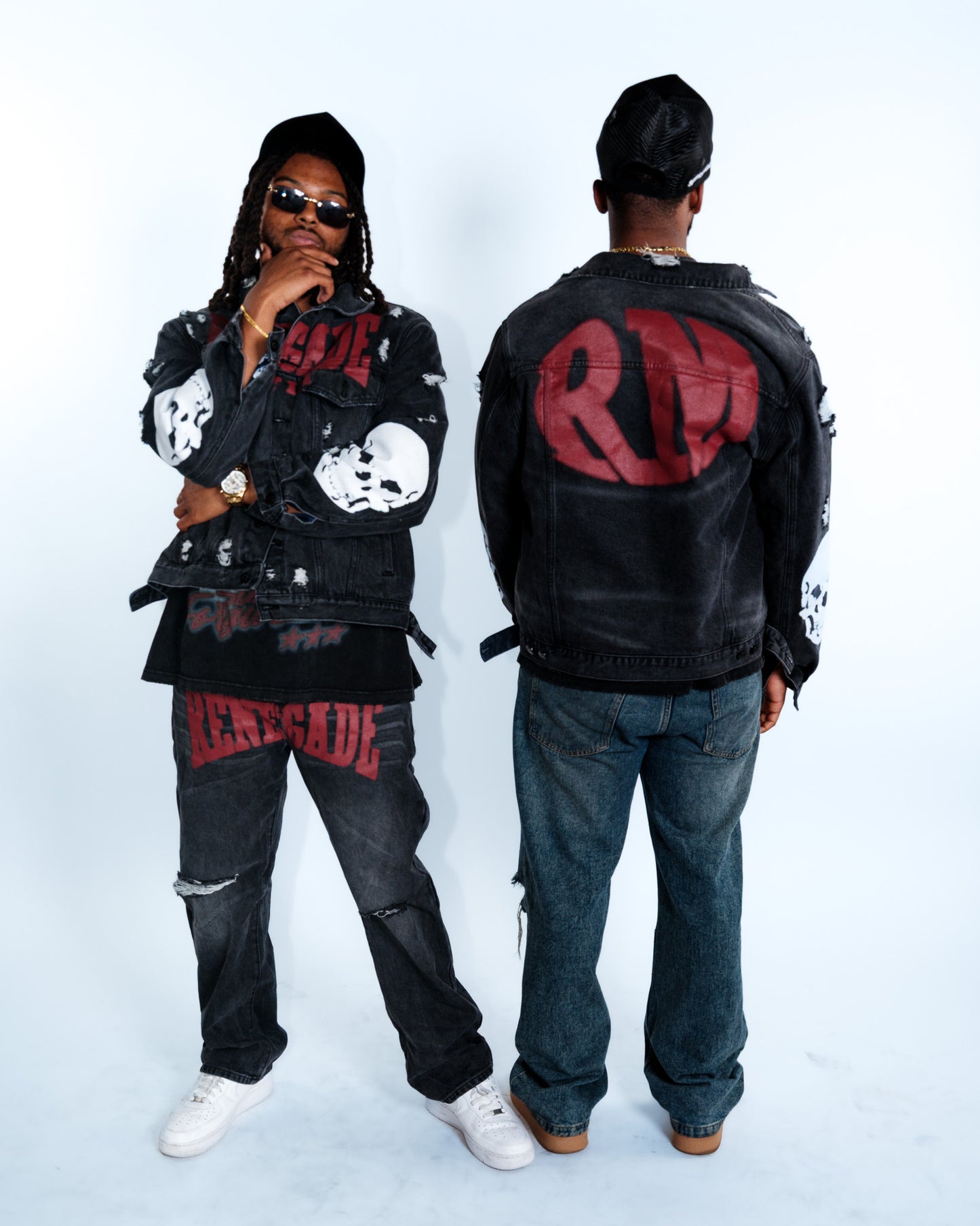 Renegade Mafia Red Letter Distressed Denim Jeans – Bold Print Streetwear