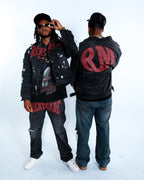 Renegade Mafia Red Letter Distressed Denim Jeans – Bold Print Streetwear