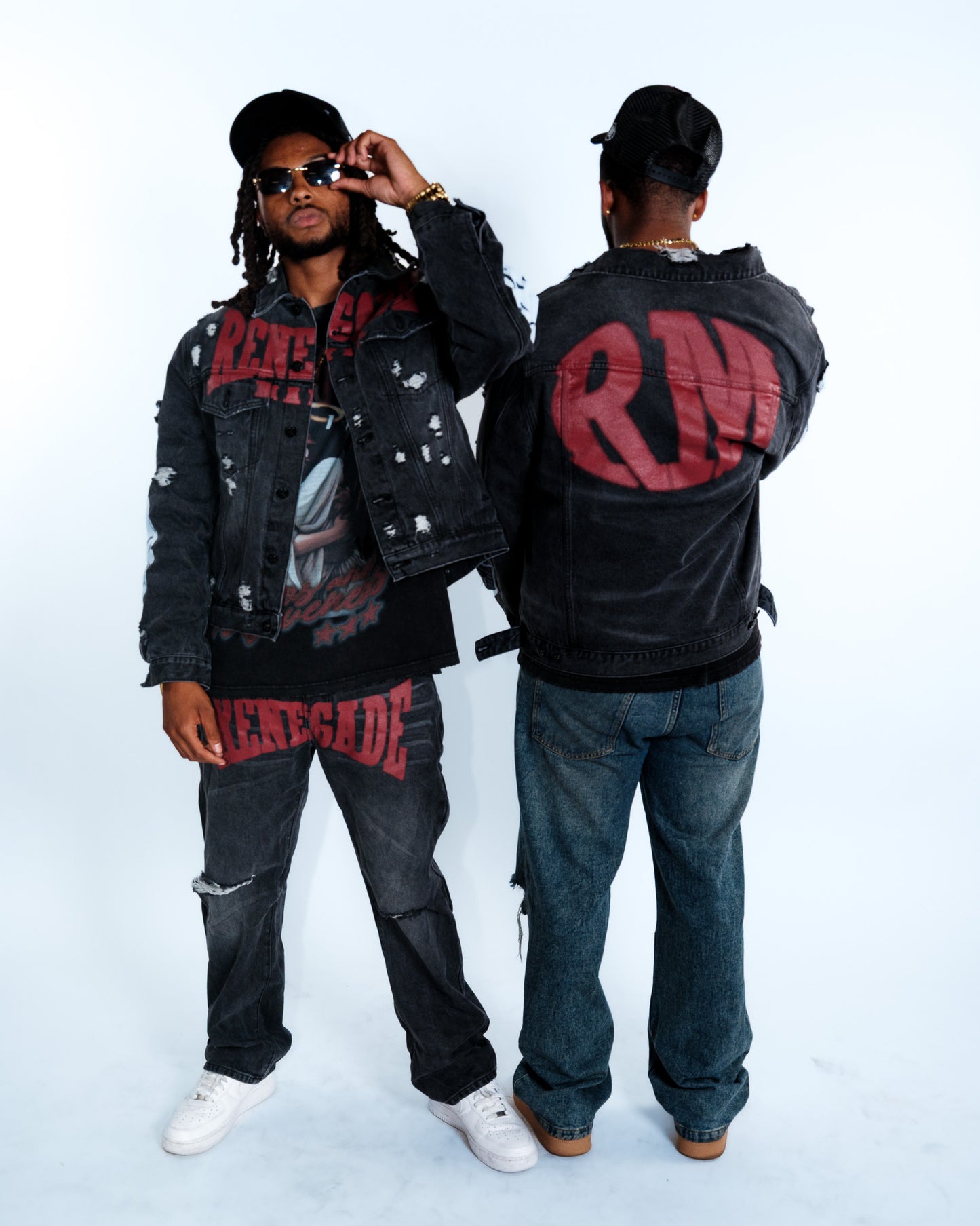 Renegade Mafia Red Letter Distressed Denim Jeans – Bold Print Streetwear