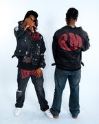 Renegade Mafia Red Letter Distressed Denim Jeans – Bold Print Streetwear
