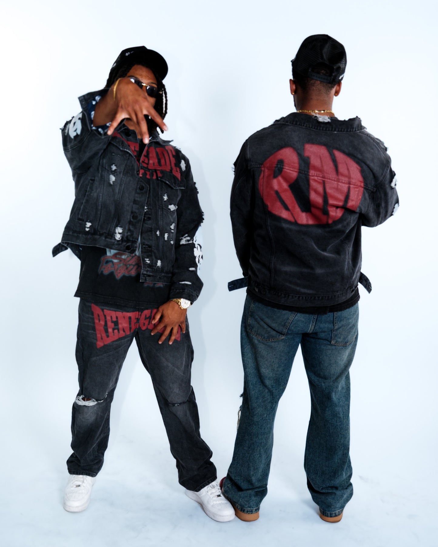 Renegade Mafia Red Letter Distressed Denim Jeans – Bold Print Streetwear