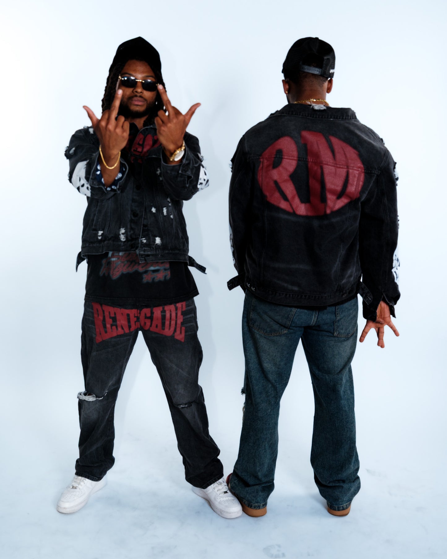 Renegade Mafia Red Letter Distressed Denim Jeans – Bold Print Streetwear