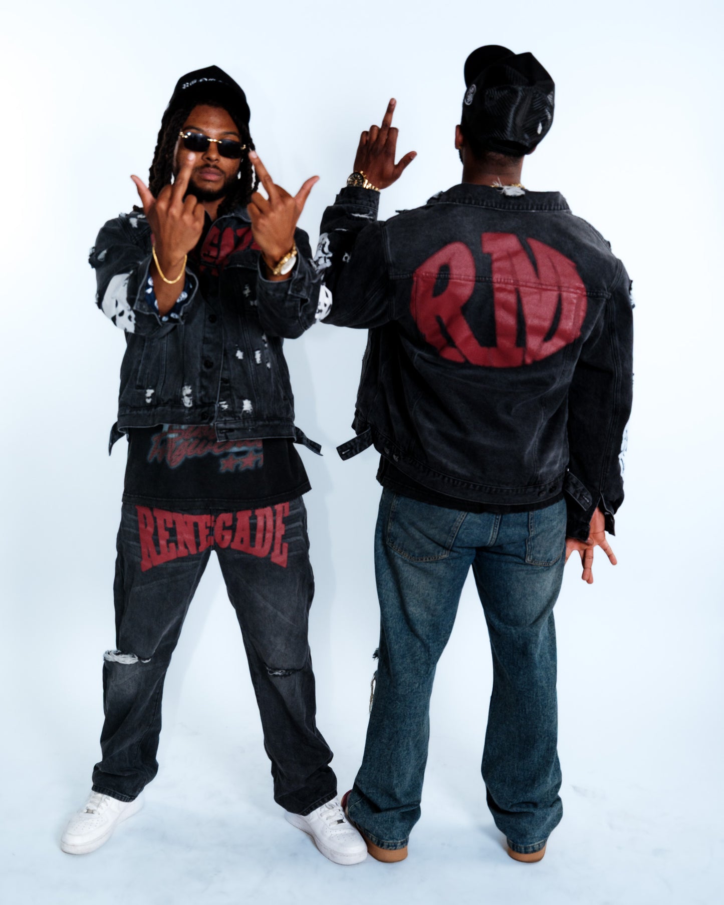 Renegade Mafia Red Letter Distressed Denim Jeans – Bold Print Streetwear