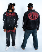 Renegade Mafia Red Letter Distressed Denim Jeans – Bold Print Streetwear
