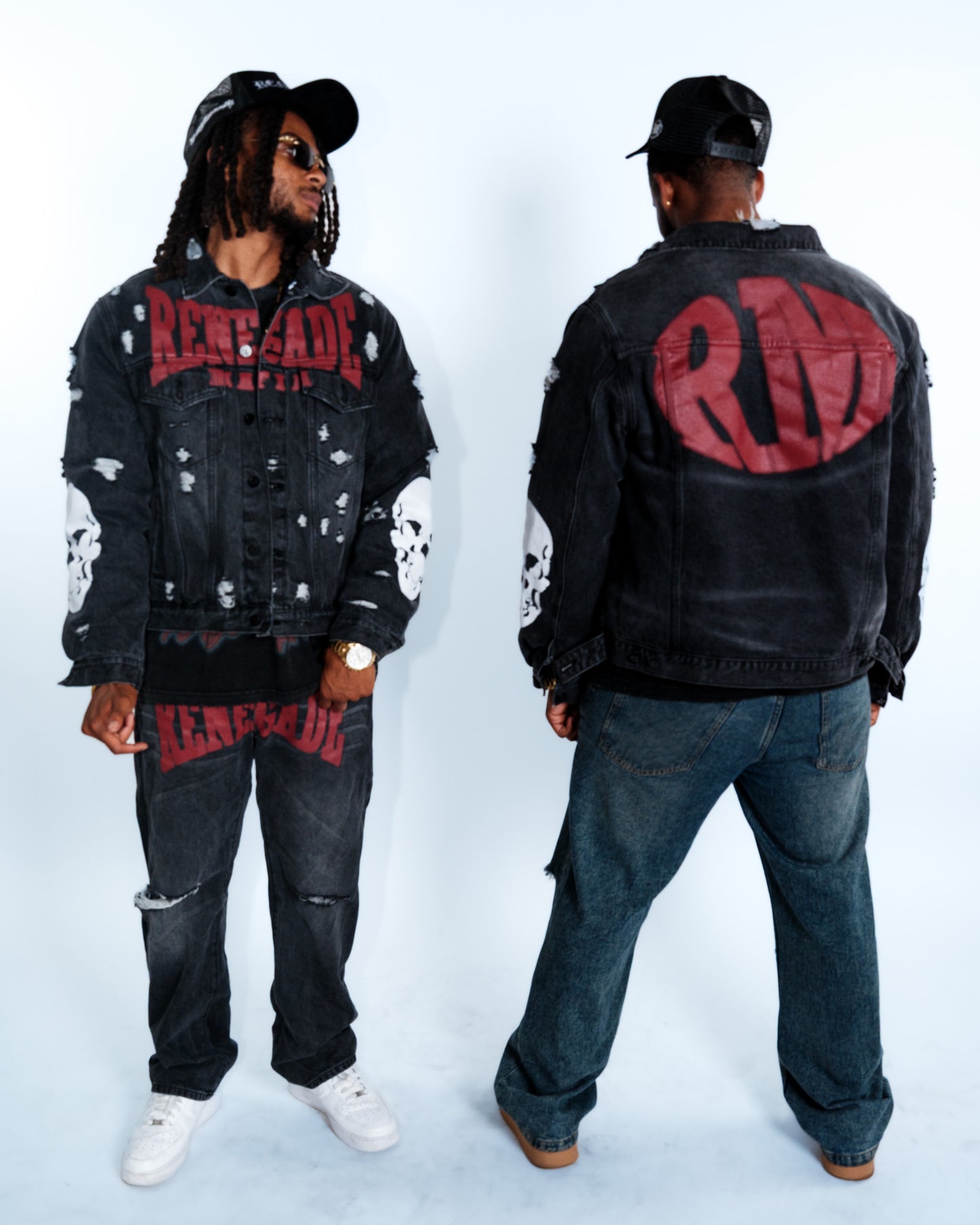 Renegade Mafia Red Letter Distressed Denim Jeans – Bold Print Streetwear