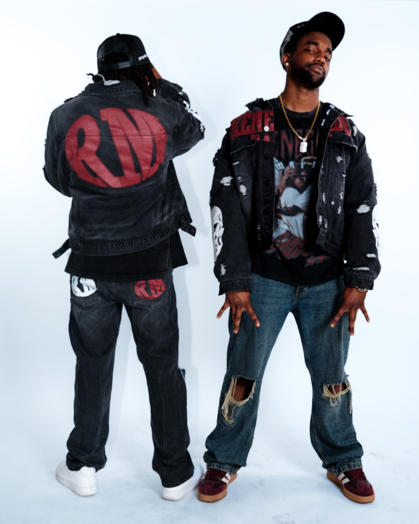 Renegade Mafia Red Letter Distressed Denim Jeans – Bold Print Streetwear