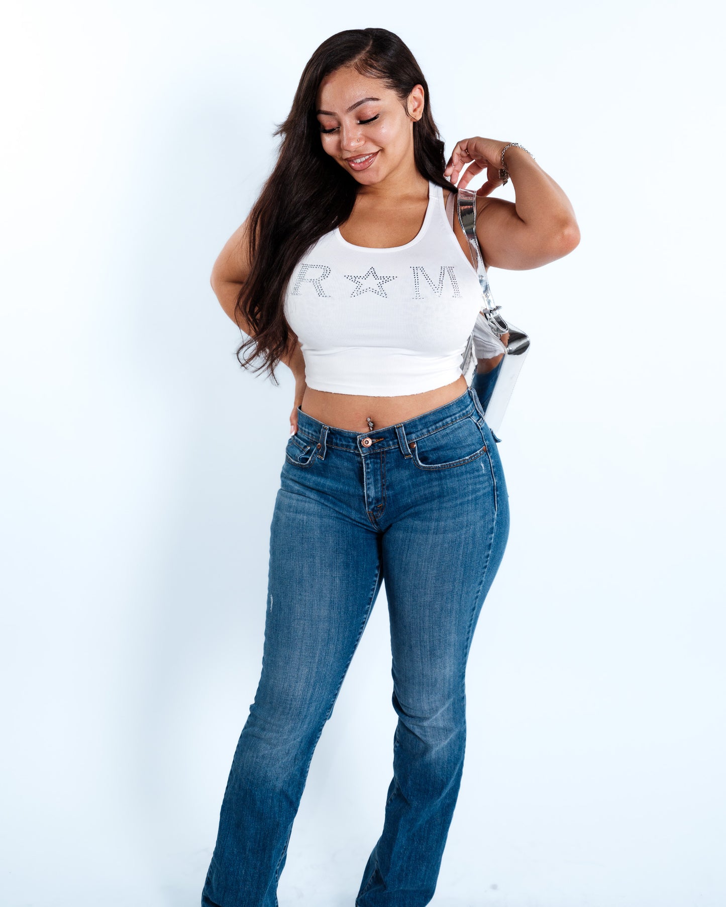 Renegade Mafia™ Women’s Rhinestone Crop Top – White Ribbed Tank