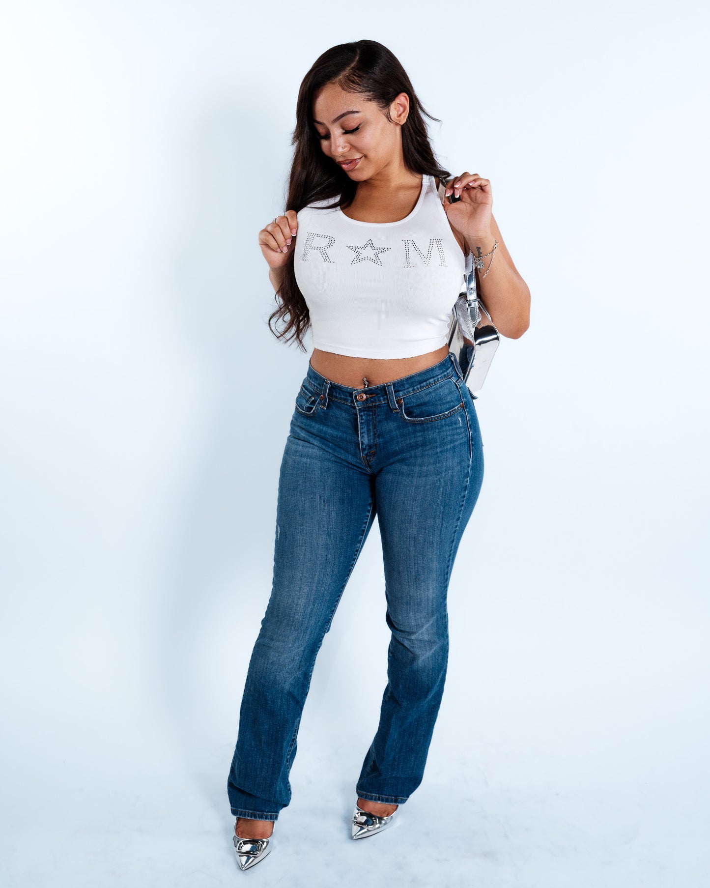 Renegade Mafia™ Women’s Rhinestone Crop Top – White Ribbed Tank