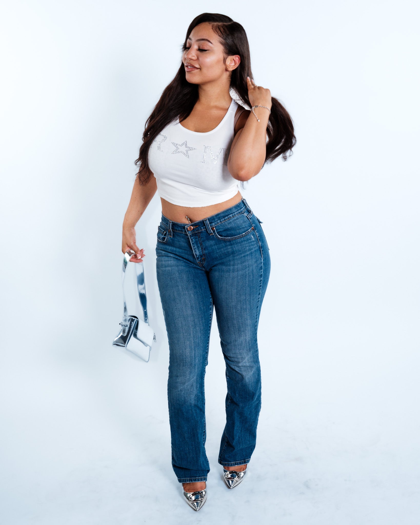 Renegade Mafia™ Women’s Rhinestone Crop Top – White Ribbed Tank