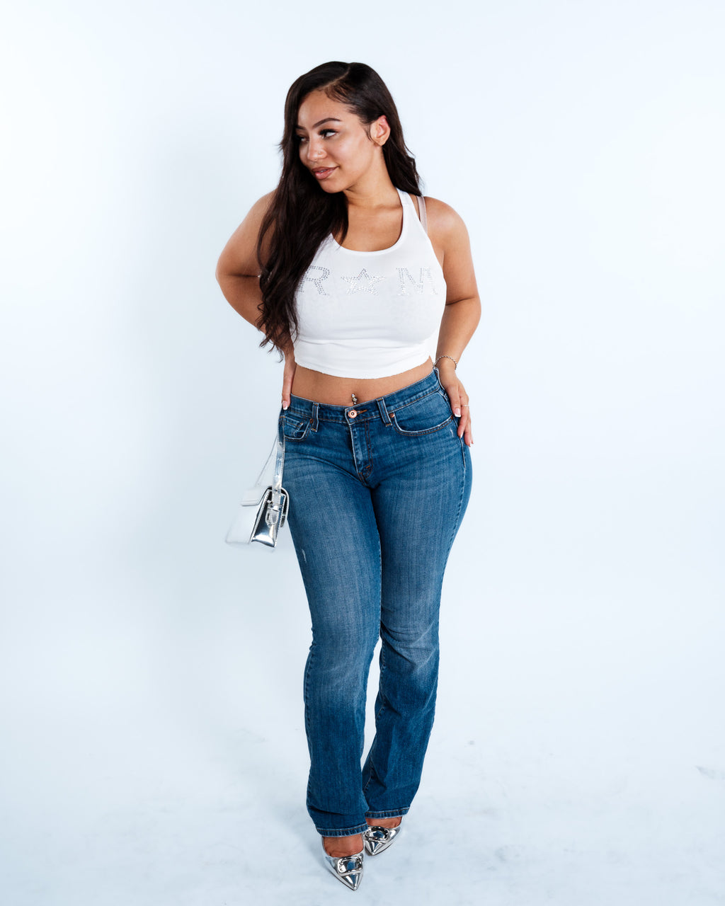 Renegade Mafia™ Women’s Rhinestone Crop Top – White Ribbed Tank