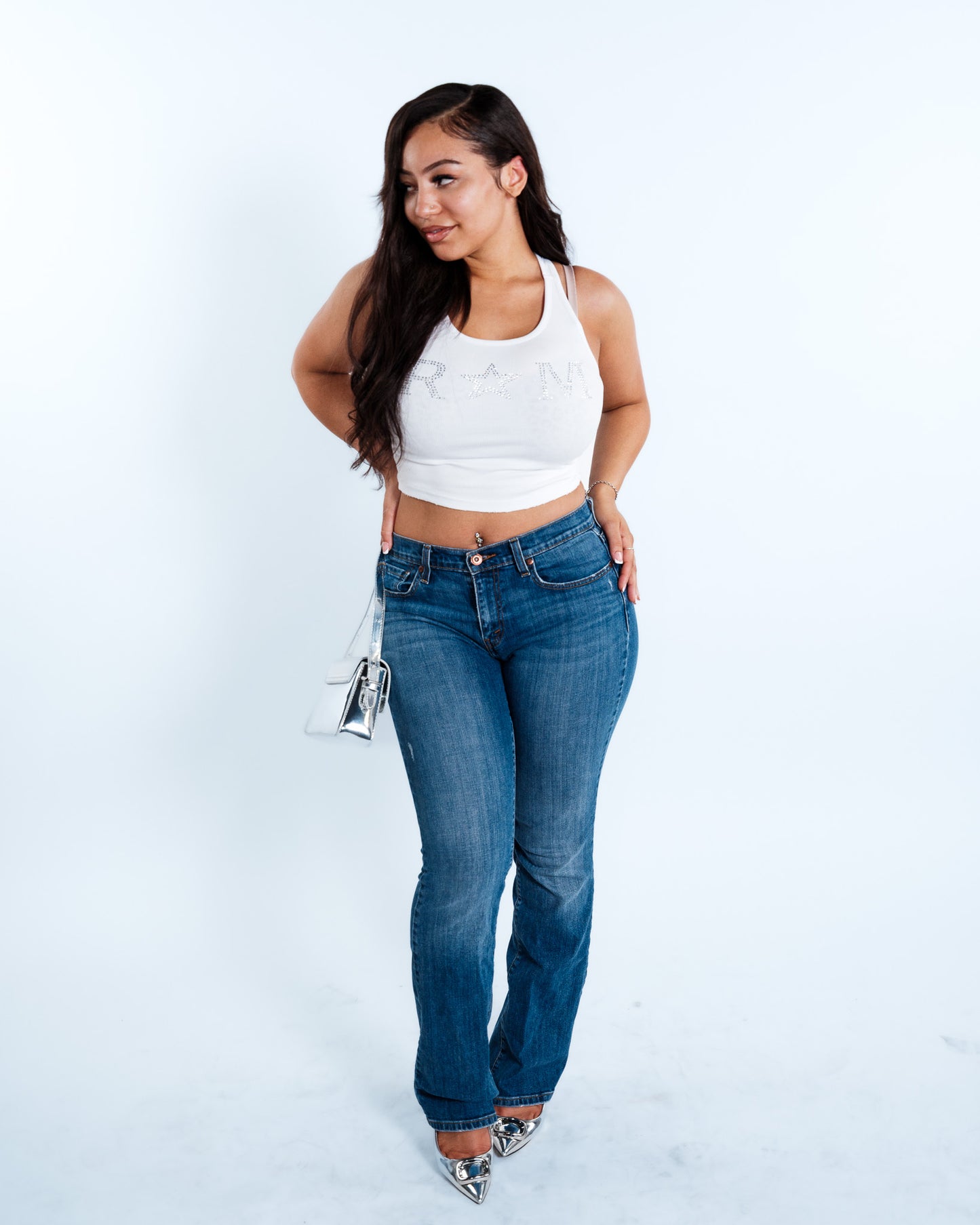 Renegade Mafia™ Women’s Rhinestone Crop Top – White Ribbed Tank