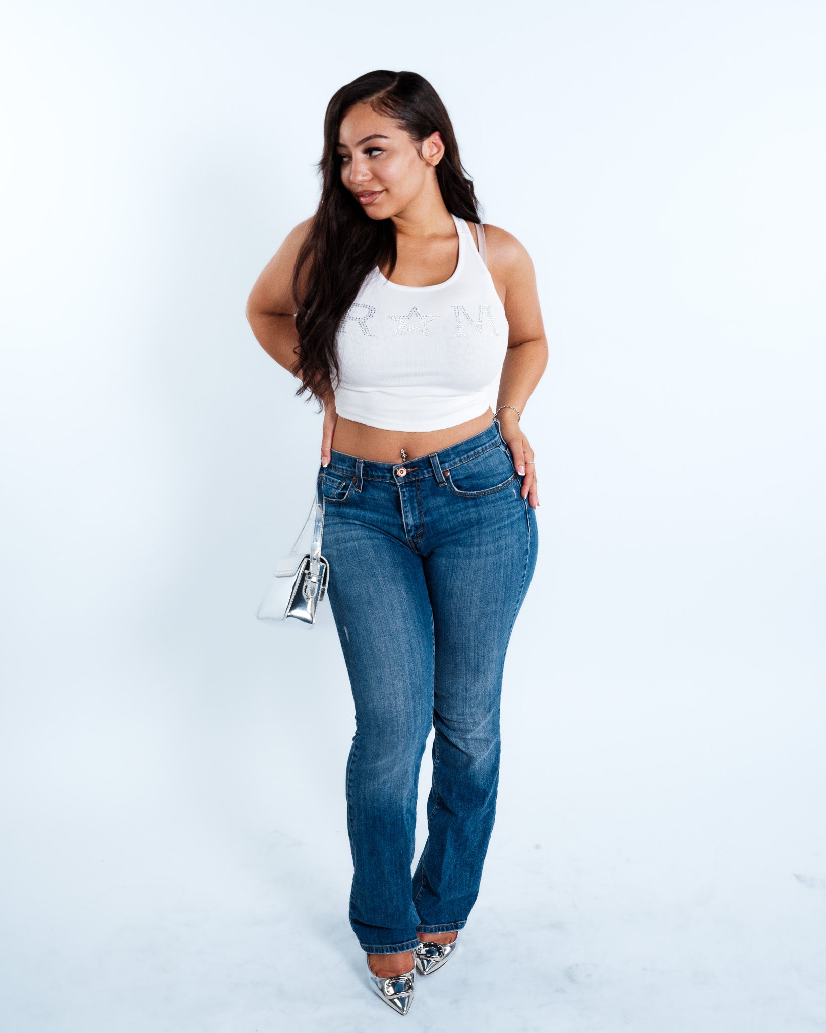 Renegade Mafia™ Women’s Rhinestone Crop Top – White Ribbed Tank