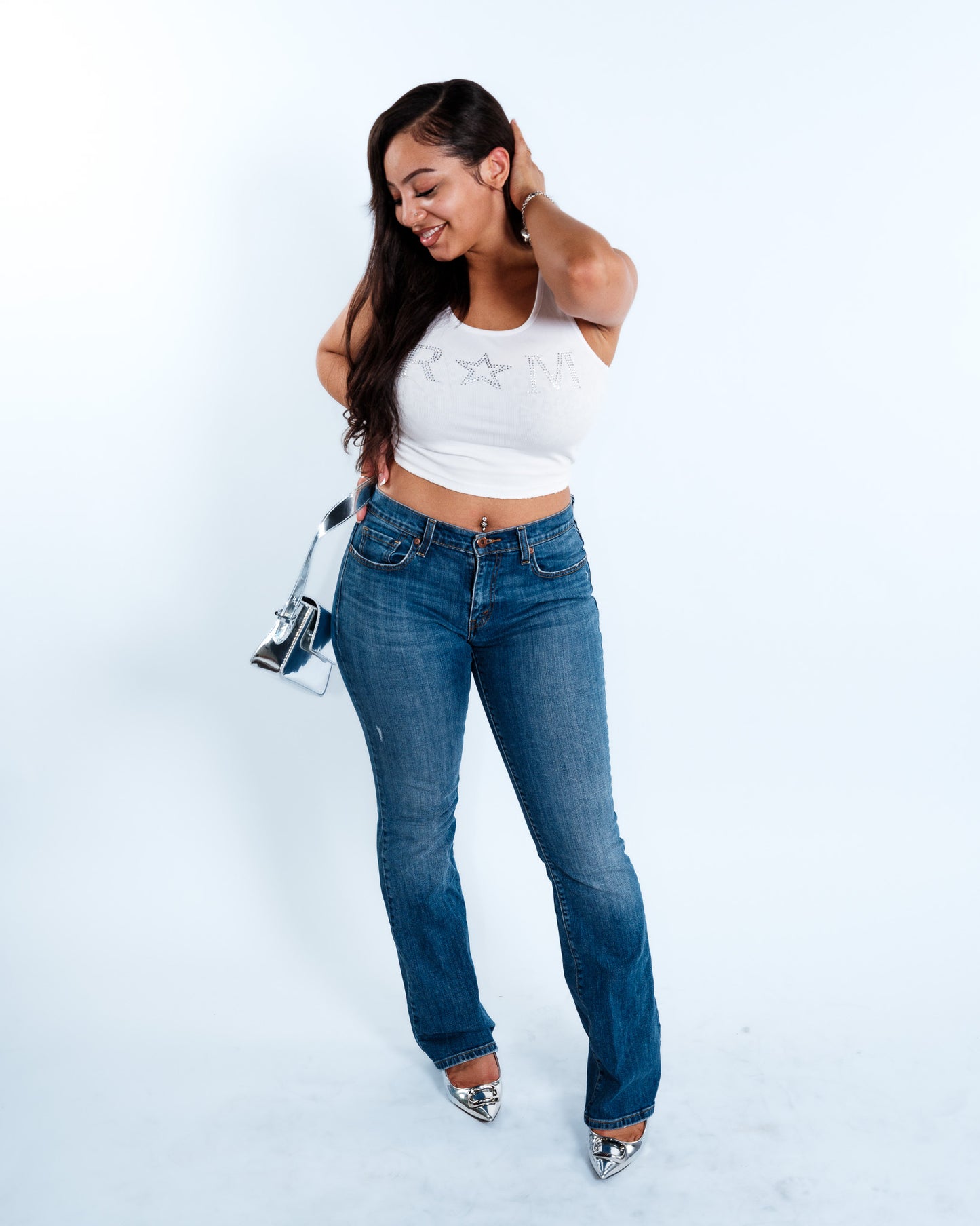 Renegade Mafia™ Women’s Rhinestone Crop Top – White Ribbed Tank