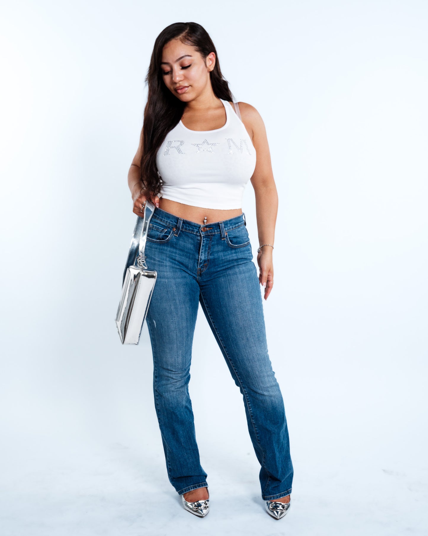 Renegade Mafia™ Women’s Rhinestone Crop Top – White Ribbed Tank