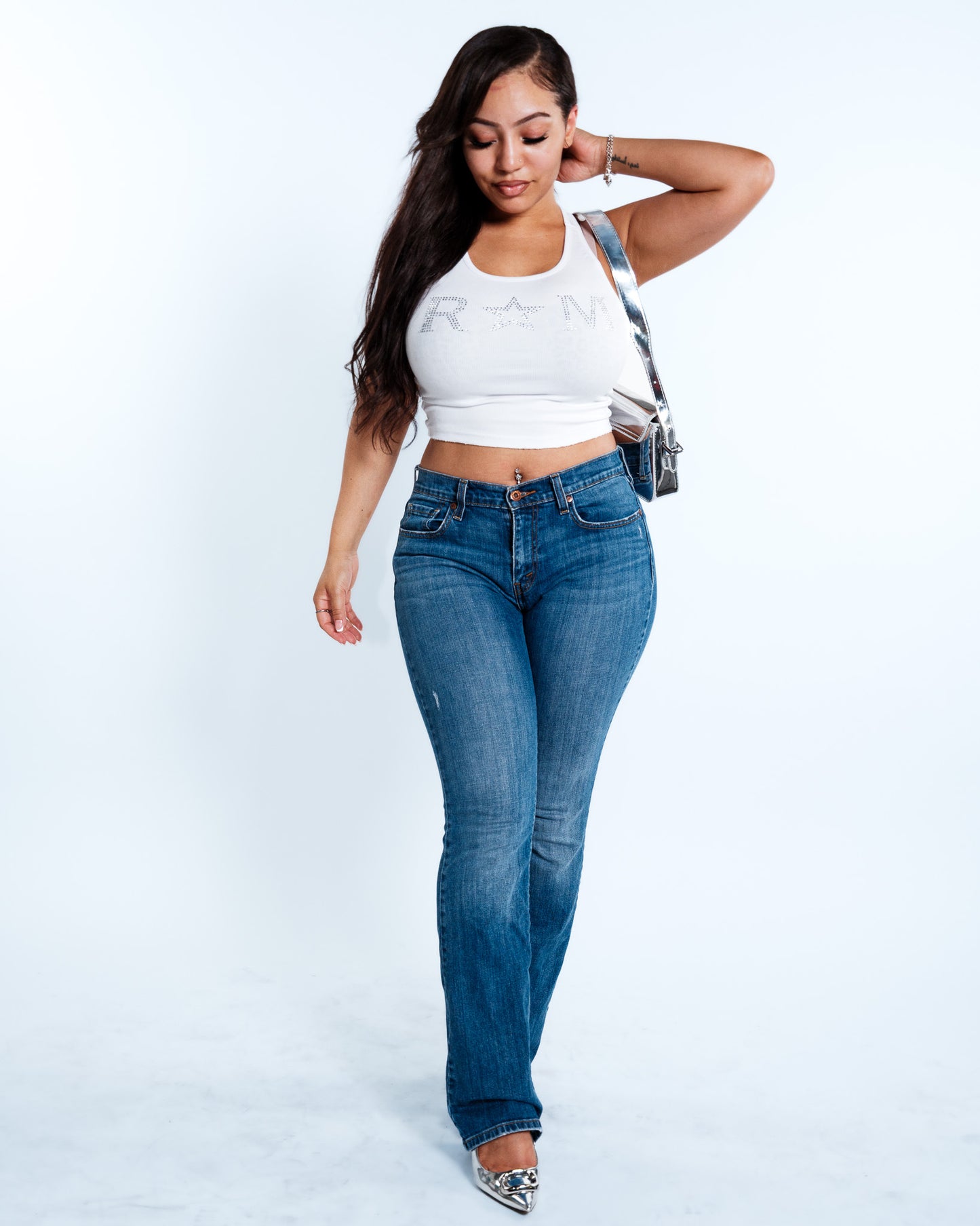 Renegade Mafia™ Women’s Rhinestone Crop Top – White Ribbed Tank