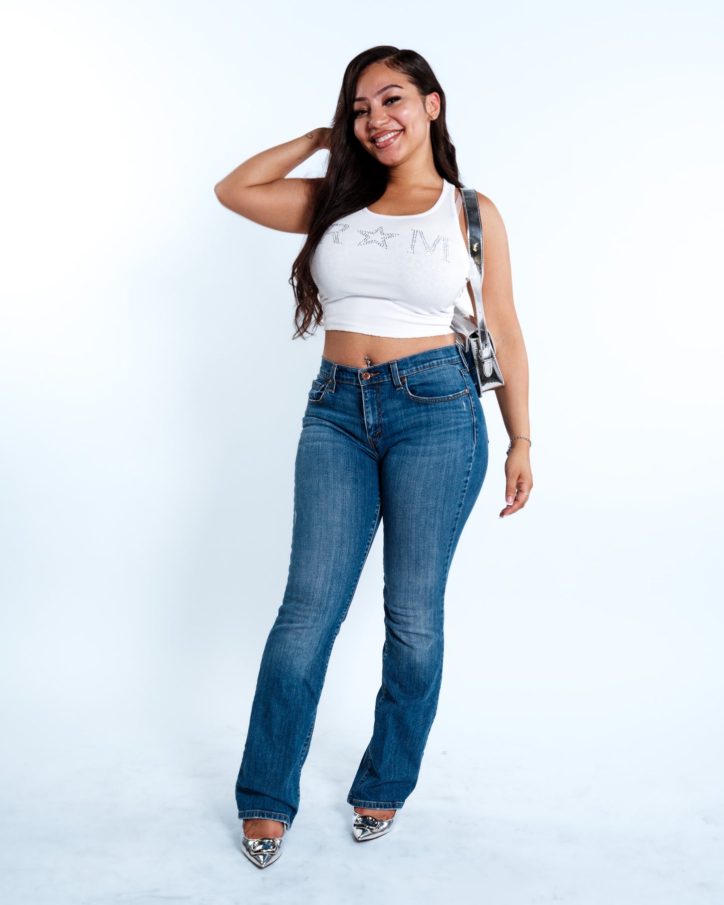 Renegade Mafia™ Women’s Rhinestone Crop Top – White Ribbed Tank