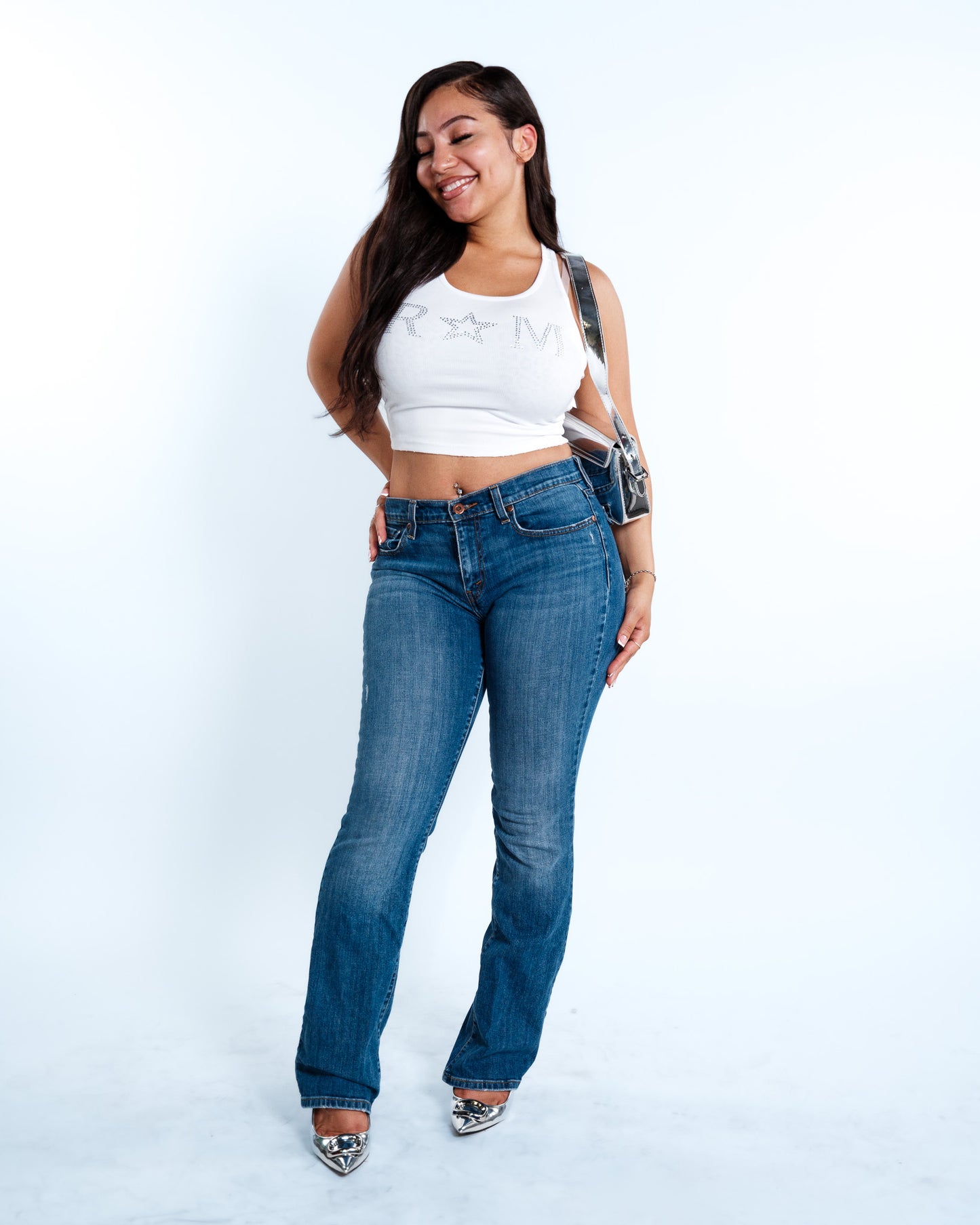 Renegade Mafia™ Women’s Rhinestone Crop Top – White Ribbed Tank