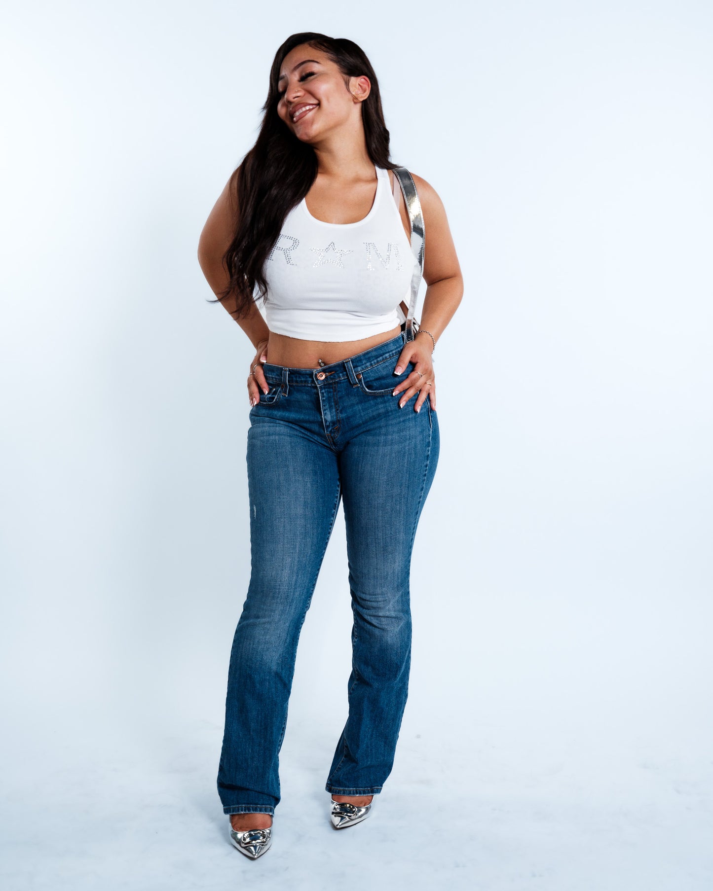 Renegade Mafia™ Women’s Rhinestone Crop Top – White Ribbed Tank