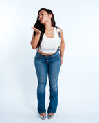 Renegade Mafia™ Women’s Rhinestone Crop Top – White Ribbed Tank