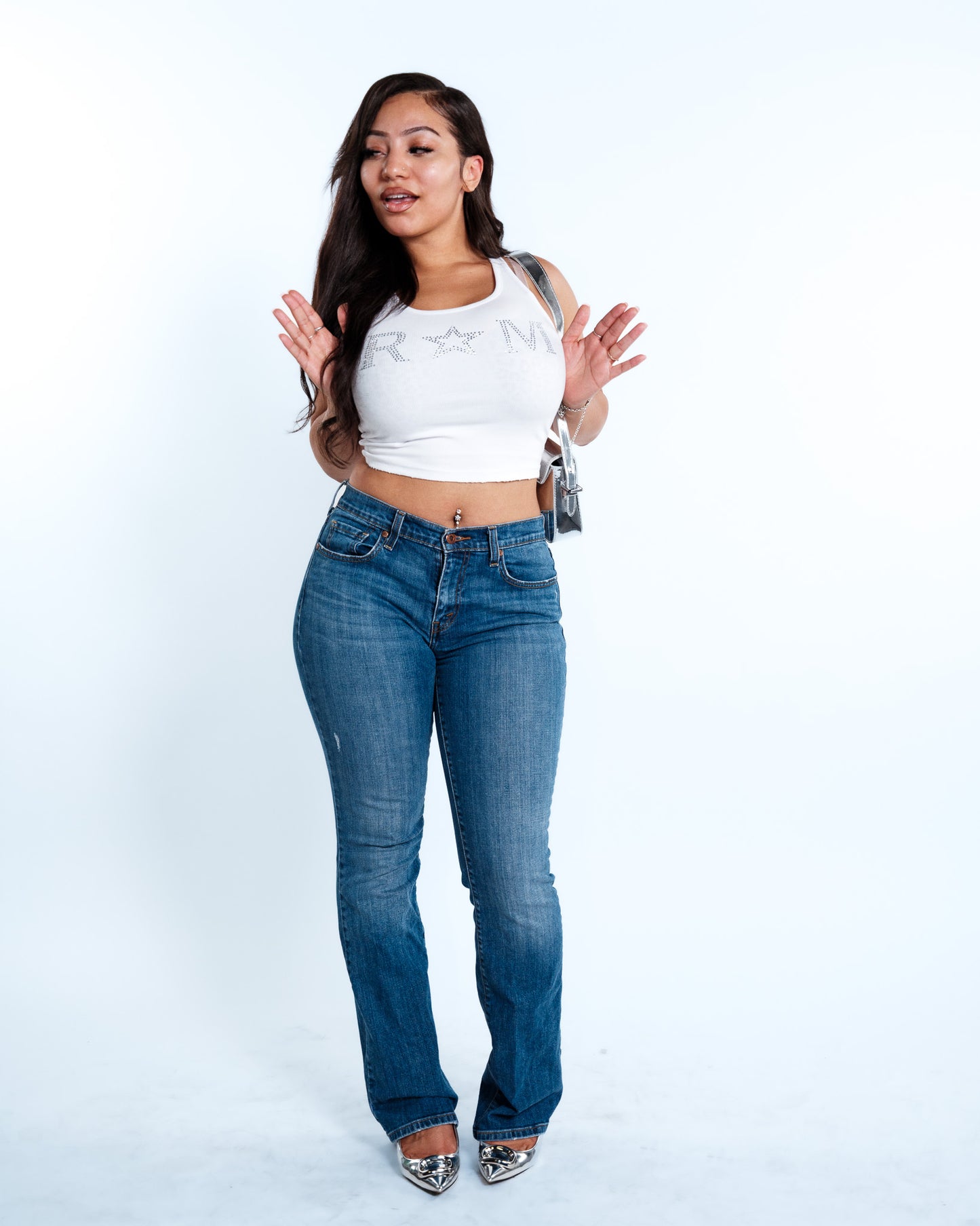 Renegade Mafia™ Women’s Rhinestone Crop Top – White Ribbed Tank