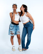 Renegade Mafia™ Women’s Rhinestone Crop Top – White Ribbed Tank