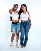 Renegade Mafia™ Women’s Rhinestone Crop Top – White Ribbed Tank