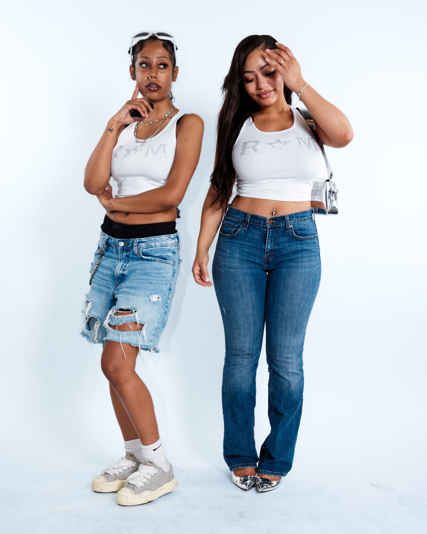 Renegade Mafia™ Women’s Rhinestone Crop Top – White Ribbed Tank