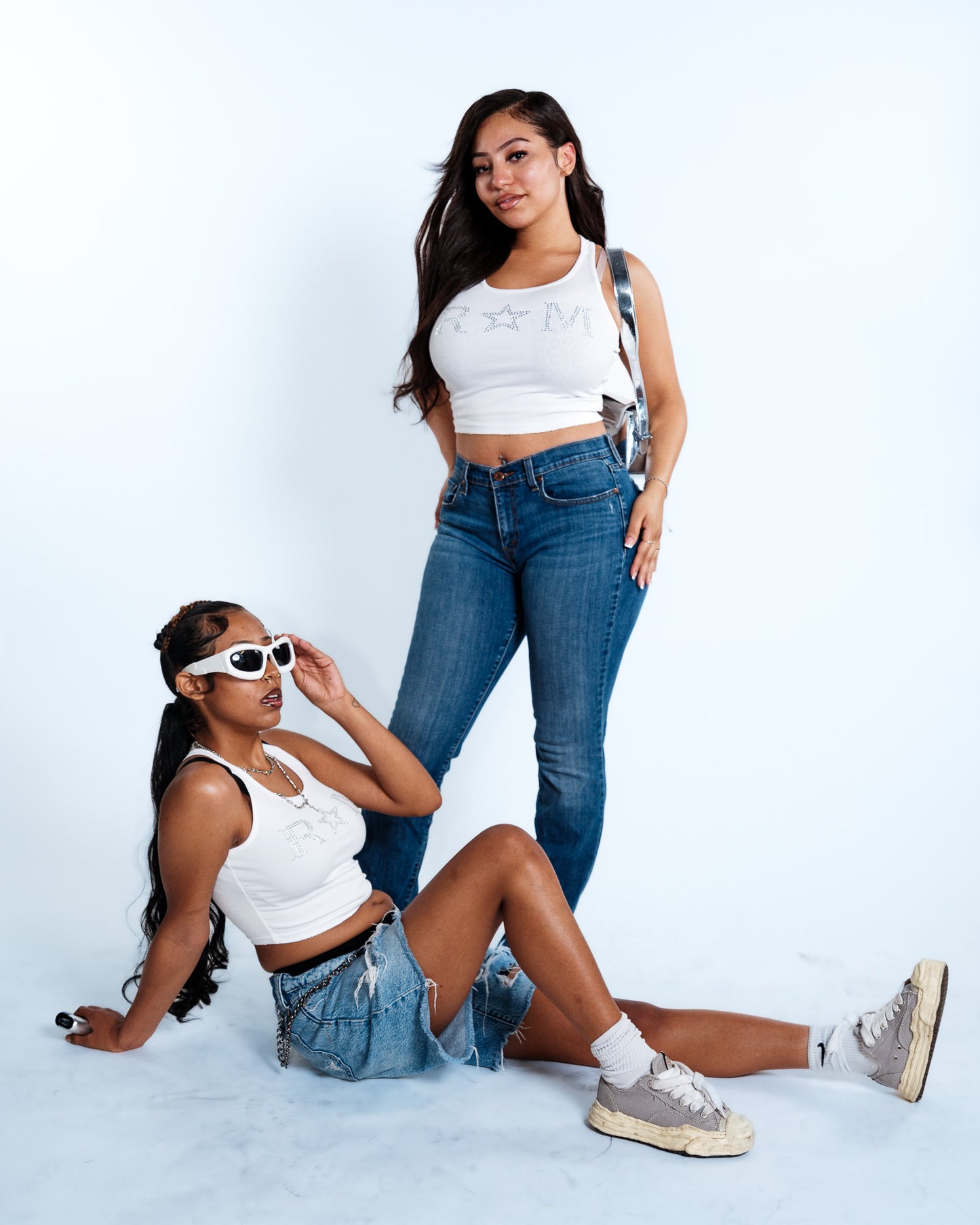 Renegade Mafia™ Women’s Rhinestone Crop Top – White Ribbed Tank