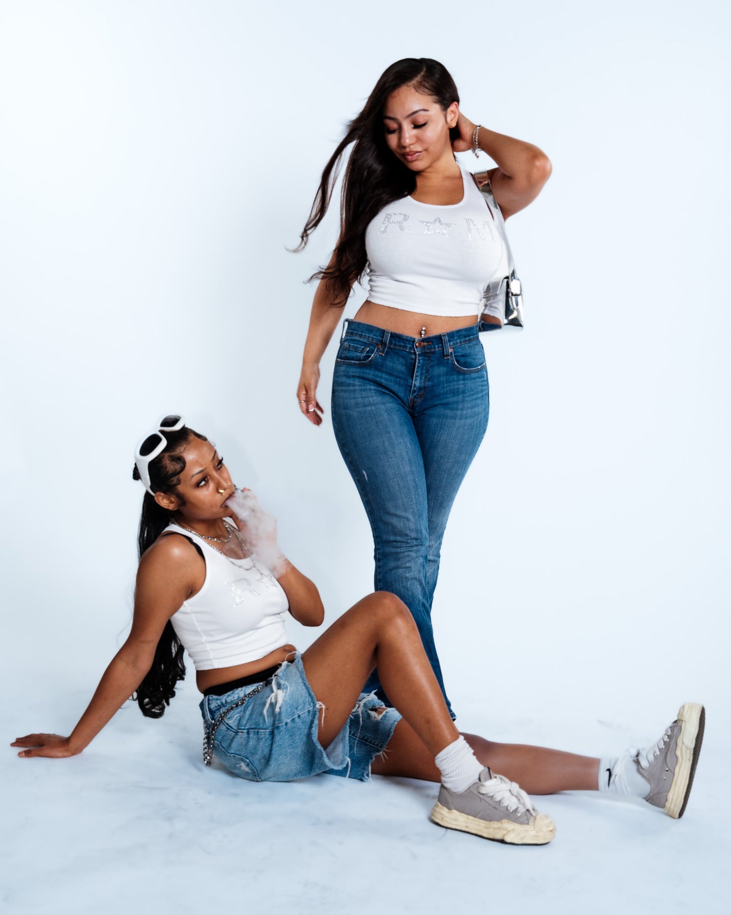 Renegade Mafia™ Women’s Rhinestone Crop Top – White Ribbed Tank