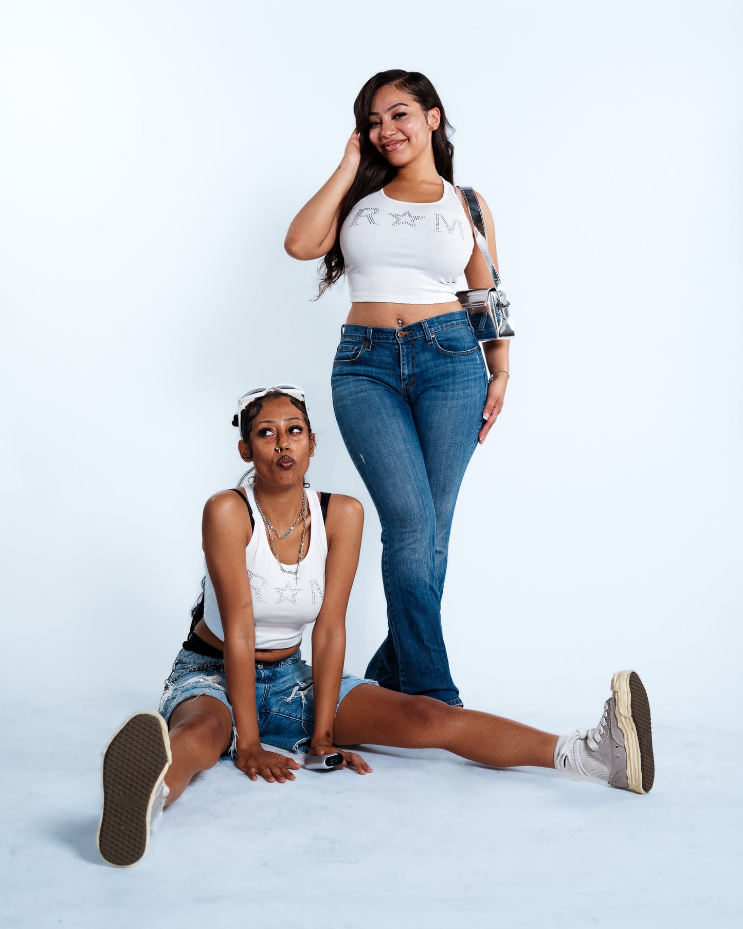 Renegade Mafia™ Women’s Rhinestone Crop Top – White Ribbed Tank