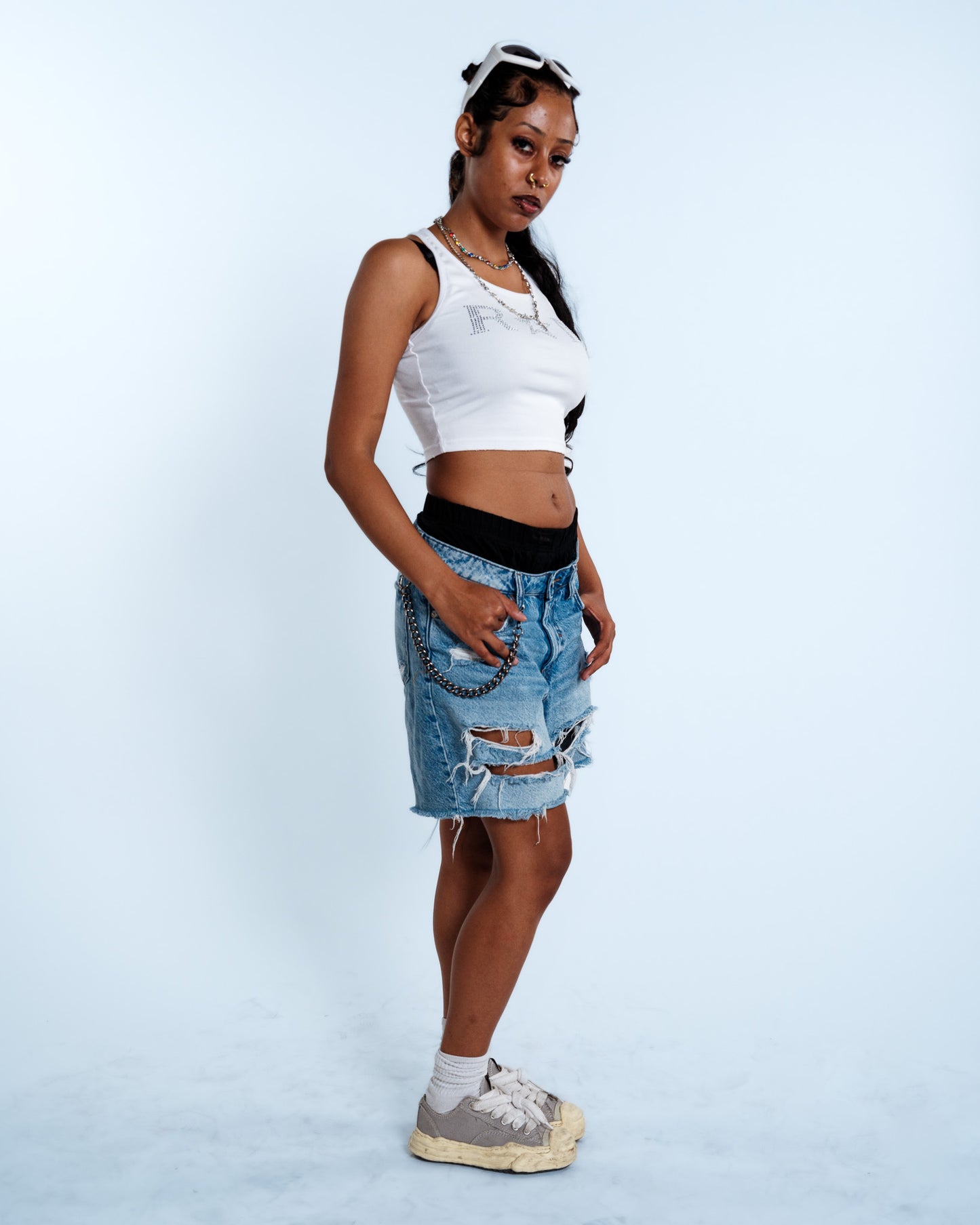 Renegade Mafia™ Women’s Rhinestone Crop Top – White Ribbed Tank