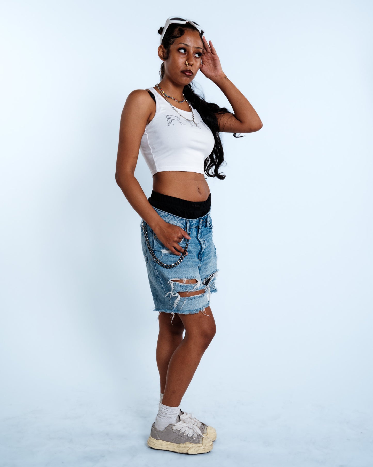 Renegade Mafia™ Women’s Rhinestone Crop Top – White Ribbed Tank