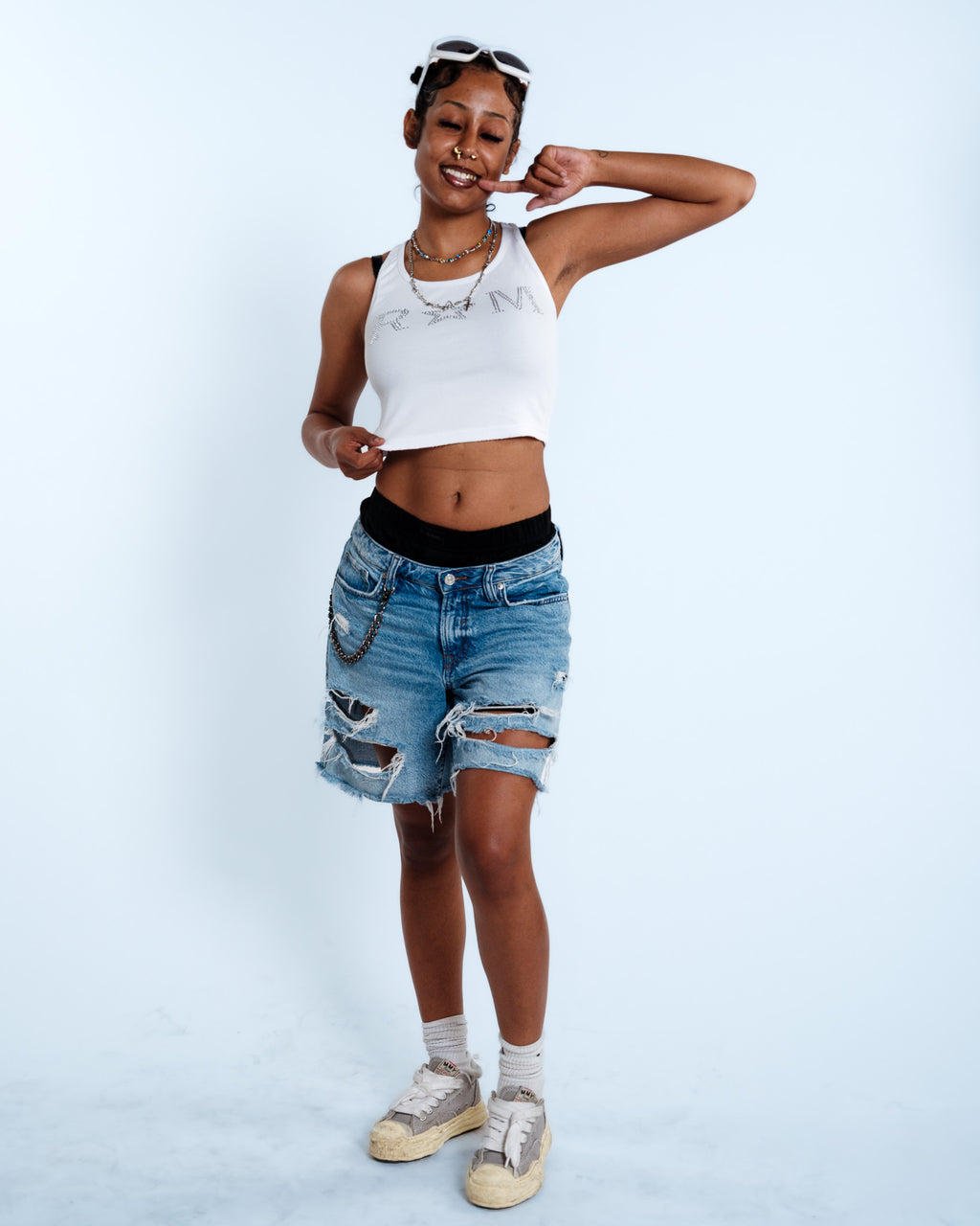 Renegade Mafia™ Women’s Rhinestone Crop Top – White Ribbed Tank