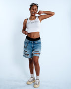 Renegade Mafia™ Women’s Rhinestone Crop Top – White Ribbed Tank