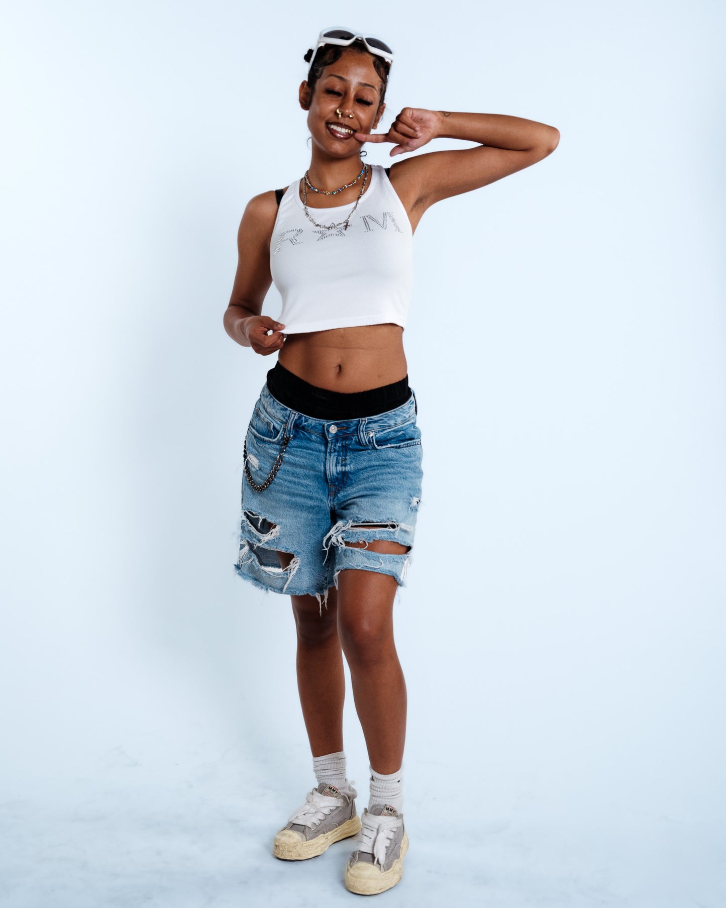 Renegade Mafia™ Women’s Rhinestone Crop Top – White Ribbed Tank