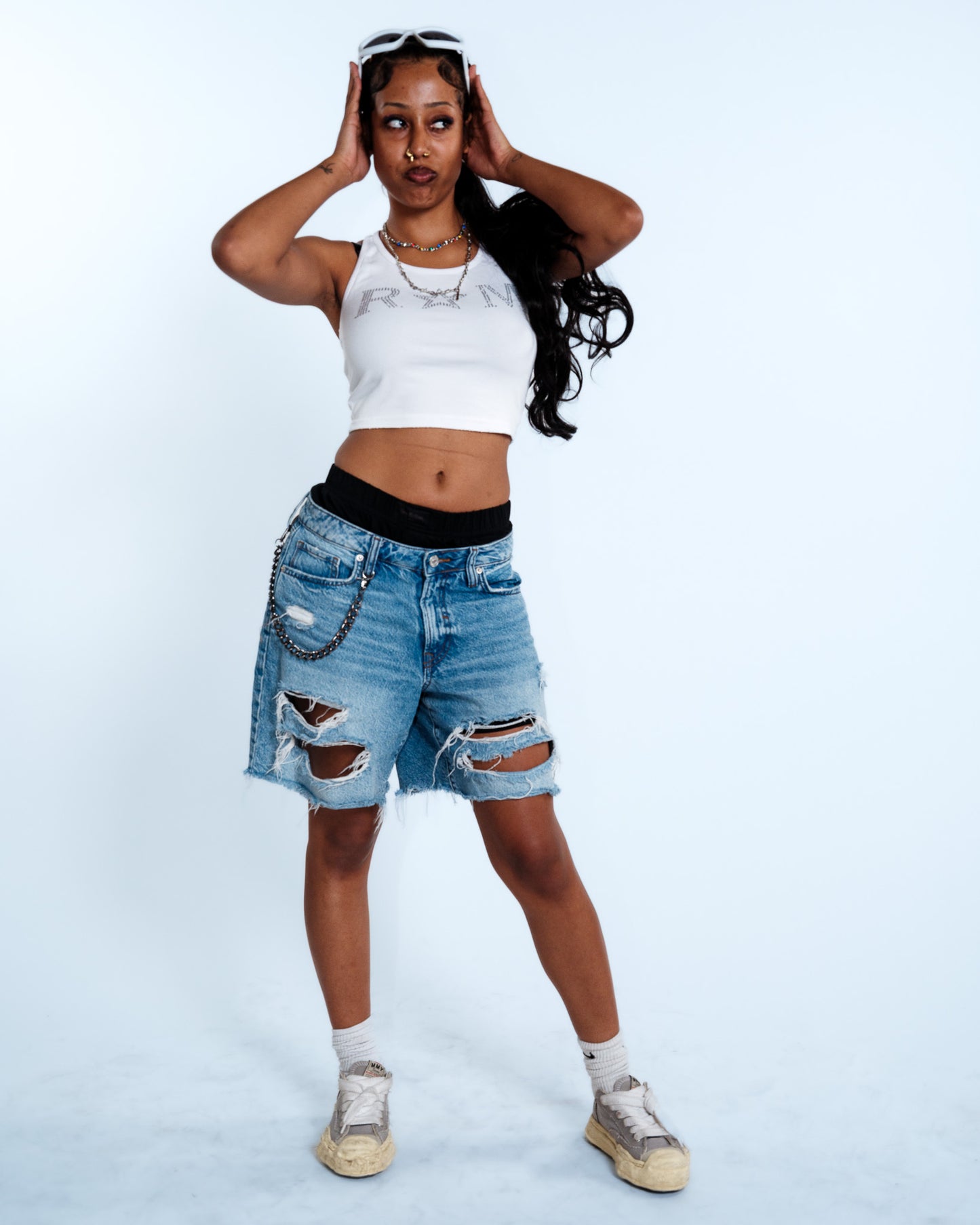 Renegade Mafia™ Women’s Rhinestone Crop Top – White Ribbed Tank