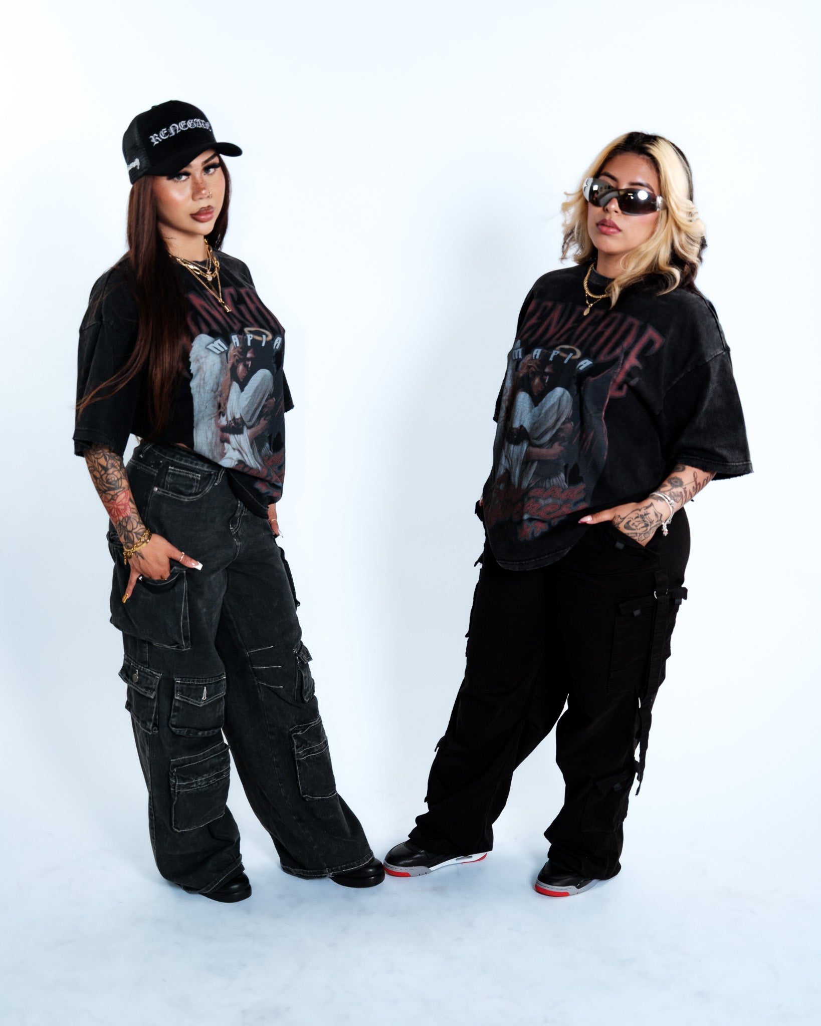 Renegade Mafia “Sins and Forgiveness” Angel & Devil Vintage Oversized T-Shirt – Acid Washed Streetwear Graphic Tee for Women