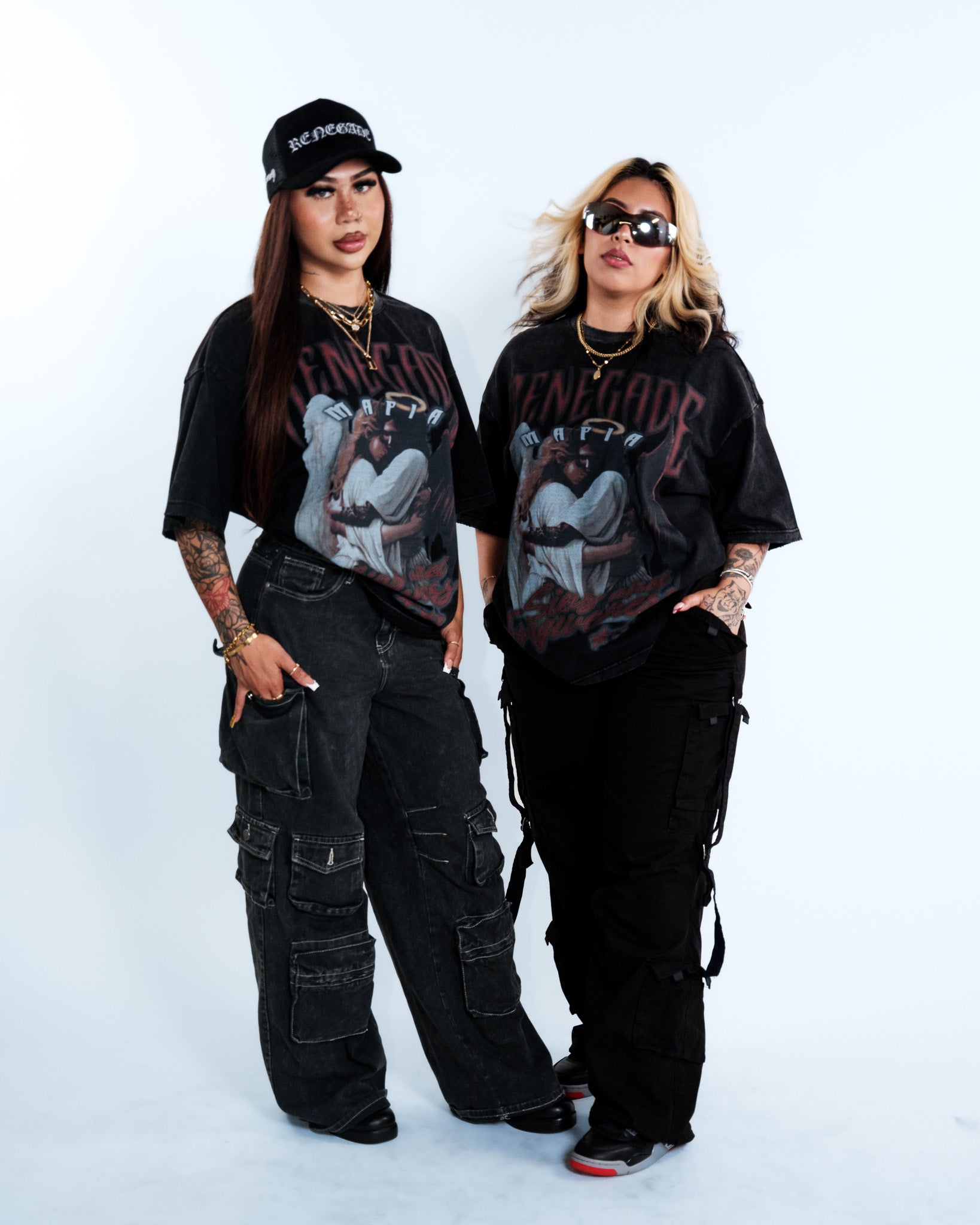 Renegade Mafia “Sins and Forgiveness” Angel & Devil Vintage Oversized T-Shirt – Acid Washed Streetwear Graphic Tee for Women