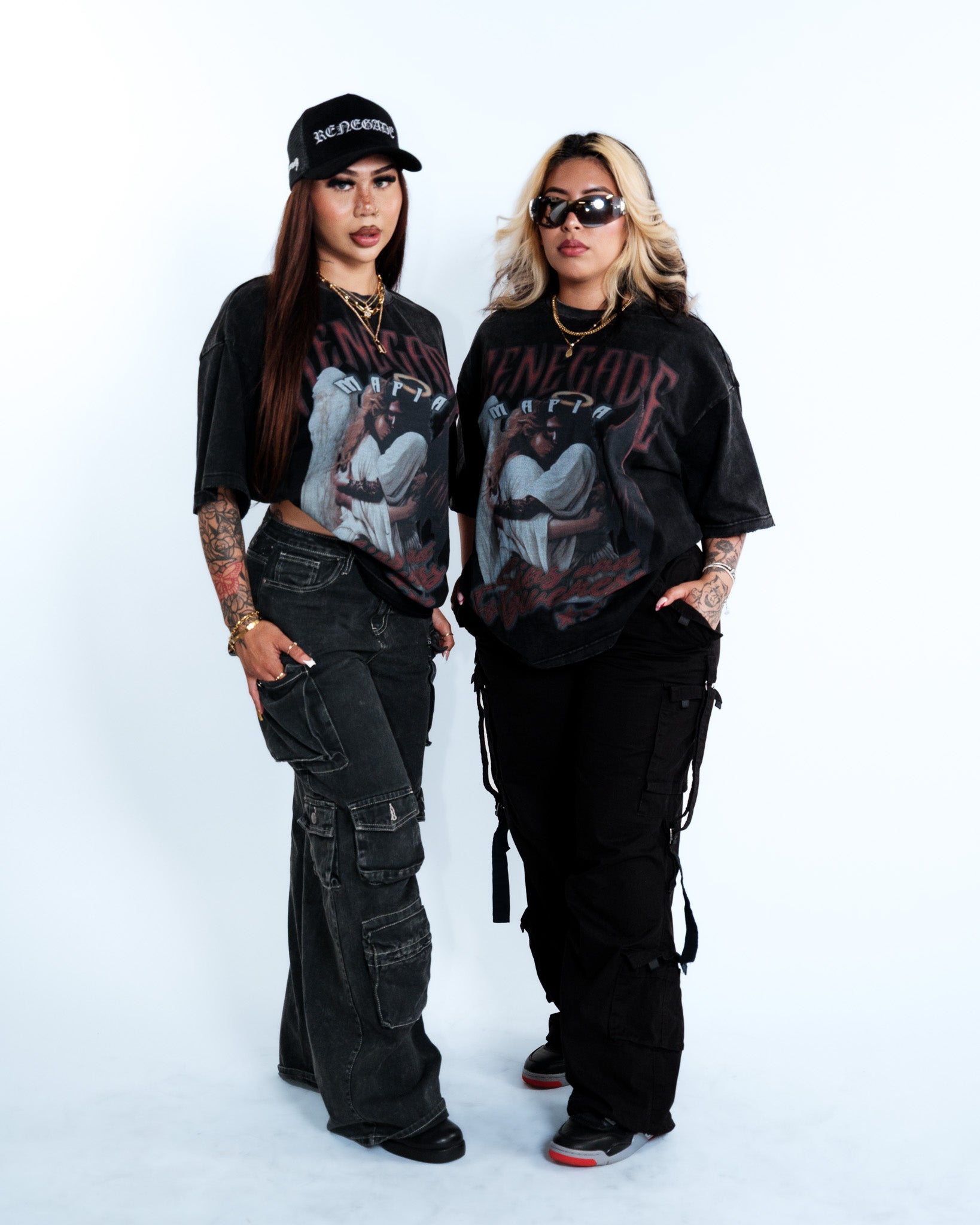 Renegade Mafia “Sins and Forgiveness” Angel & Devil Vintage Oversized T-Shirt – Acid Washed Streetwear Graphic Tee for Women